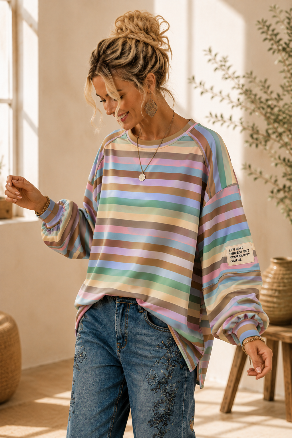 Sweatshirt „Ottavia“ – Streifen-Look | Made in Italy | passend bis ca. Gr. 42/44