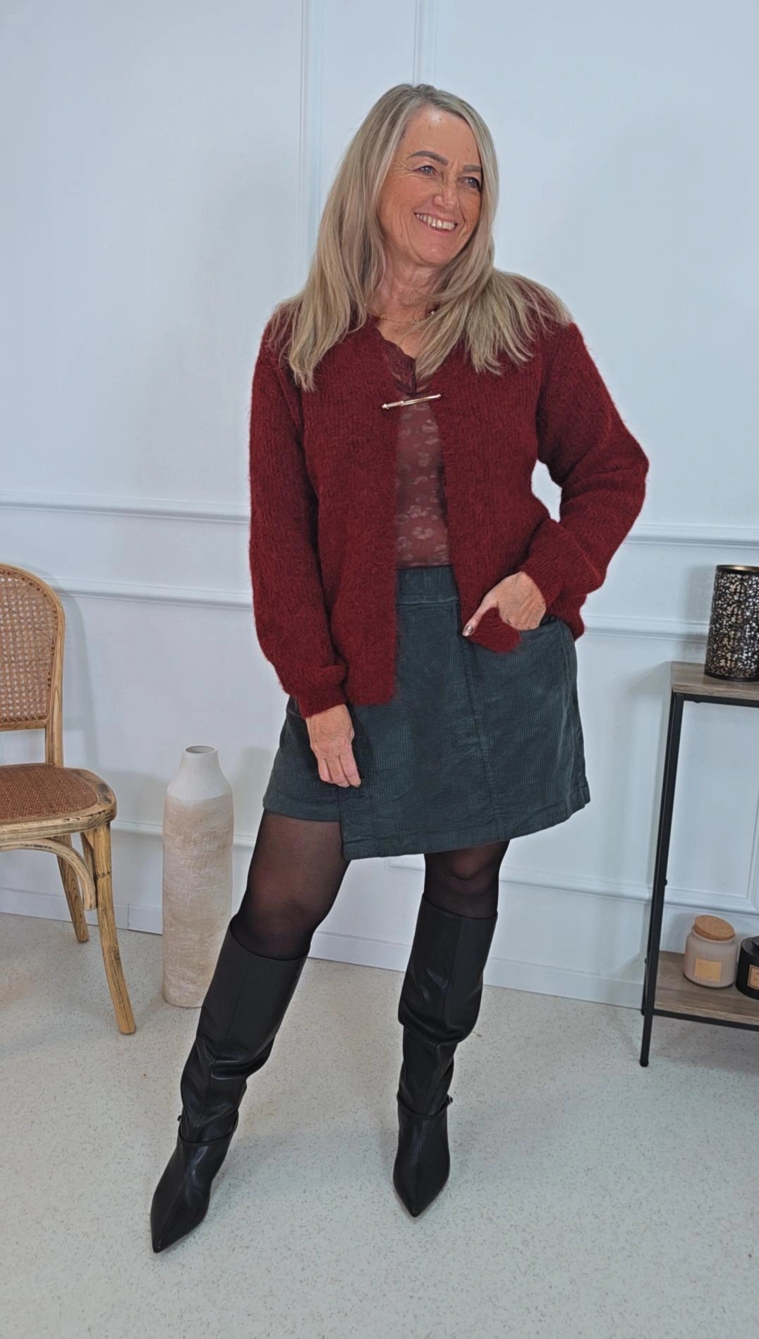 ALPAKA CARDIGAN ALINA 34-42 Made in Italy mit dekorativer Sicherheitsnadel