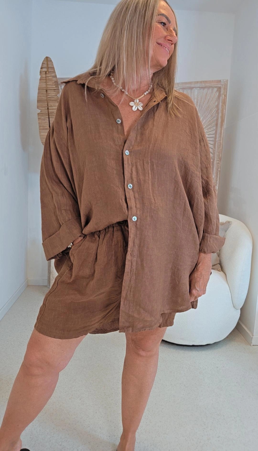 LINEN BLOUSE CRISTINA UNI Made in Italy 34-46/48 Leinen Bluse