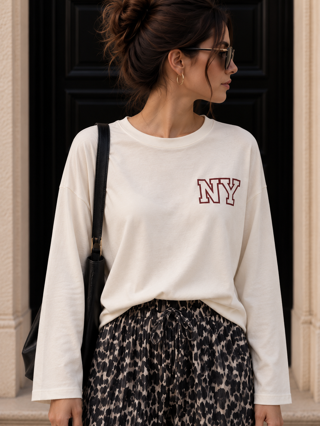 Longsleeve mit New York Statement-Print LS0063 I Made in Italy 34-42/44