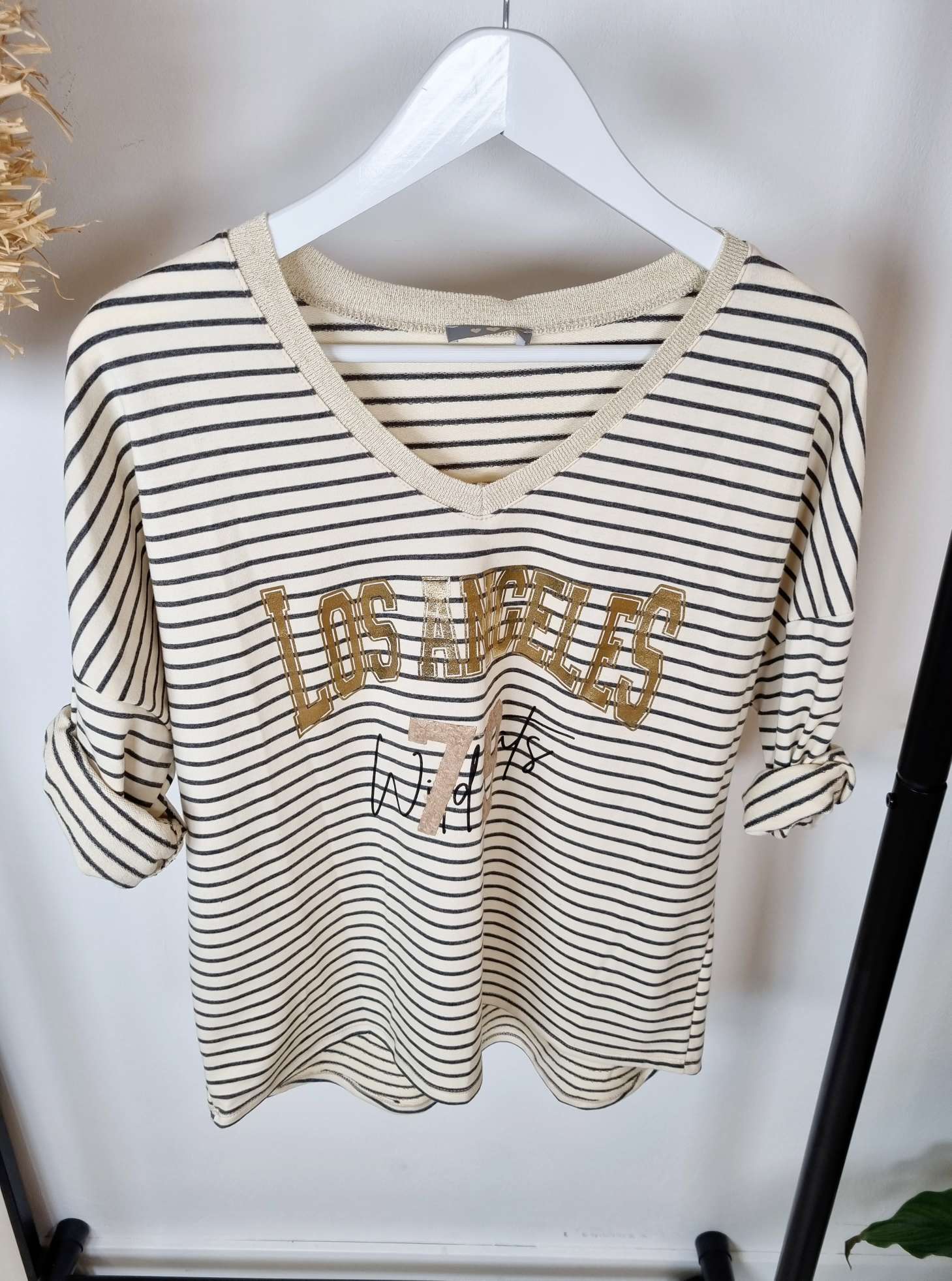 BASIC SHIRT LOS ANGELES STRIPES GLAMOUR ANTHRAZIT Streifen Longsleeve 34-42 Made in Italy Anthrazit BASIC SHIRT LOS ANGELES STRIPES GLAMOUR ANTHRAZIT Streifen Longsleeve 34-42 Made in Italy Anthrazit