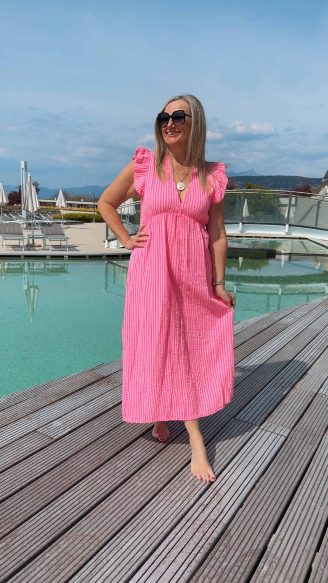 MUSSELIN KLEID ZOE STRIPES 34 - 42 Made in Italy ärmellos Rüsche