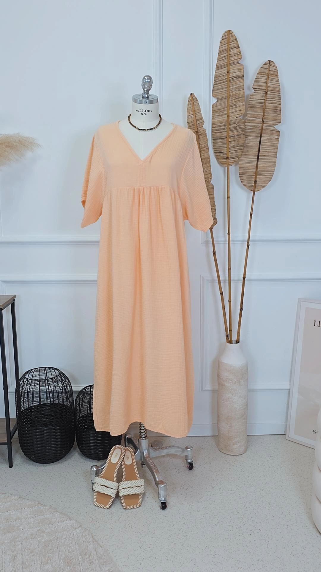 MUSSELIN OVERSIZE DRESS MAURITIUS UNI Kurzarm Kleid Made in Italy 34-44/46