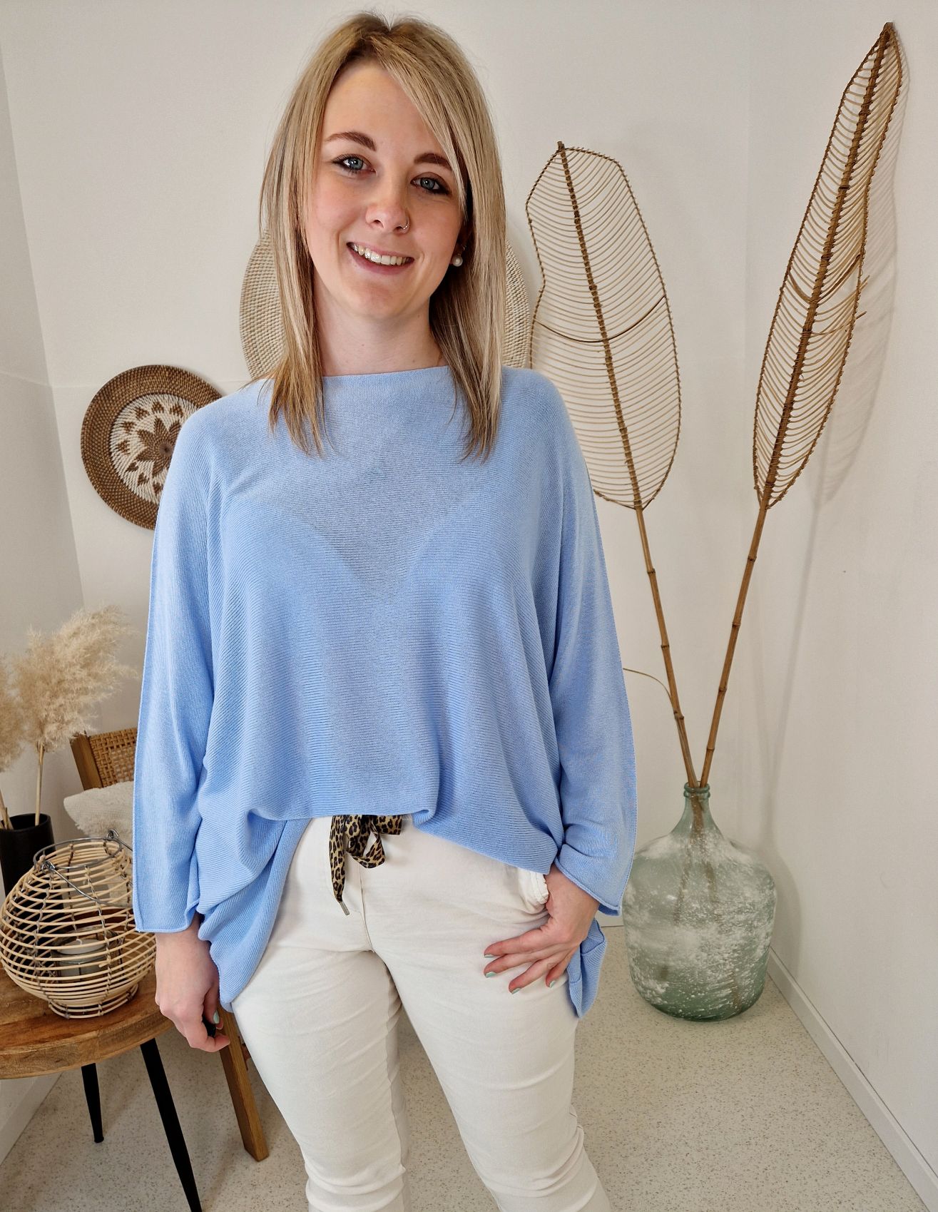 LIGHT KNIT LONGSLEEVE SABINE HELLBLAU 34-42 Made in Italy Basic Oversize Langarm Pullover