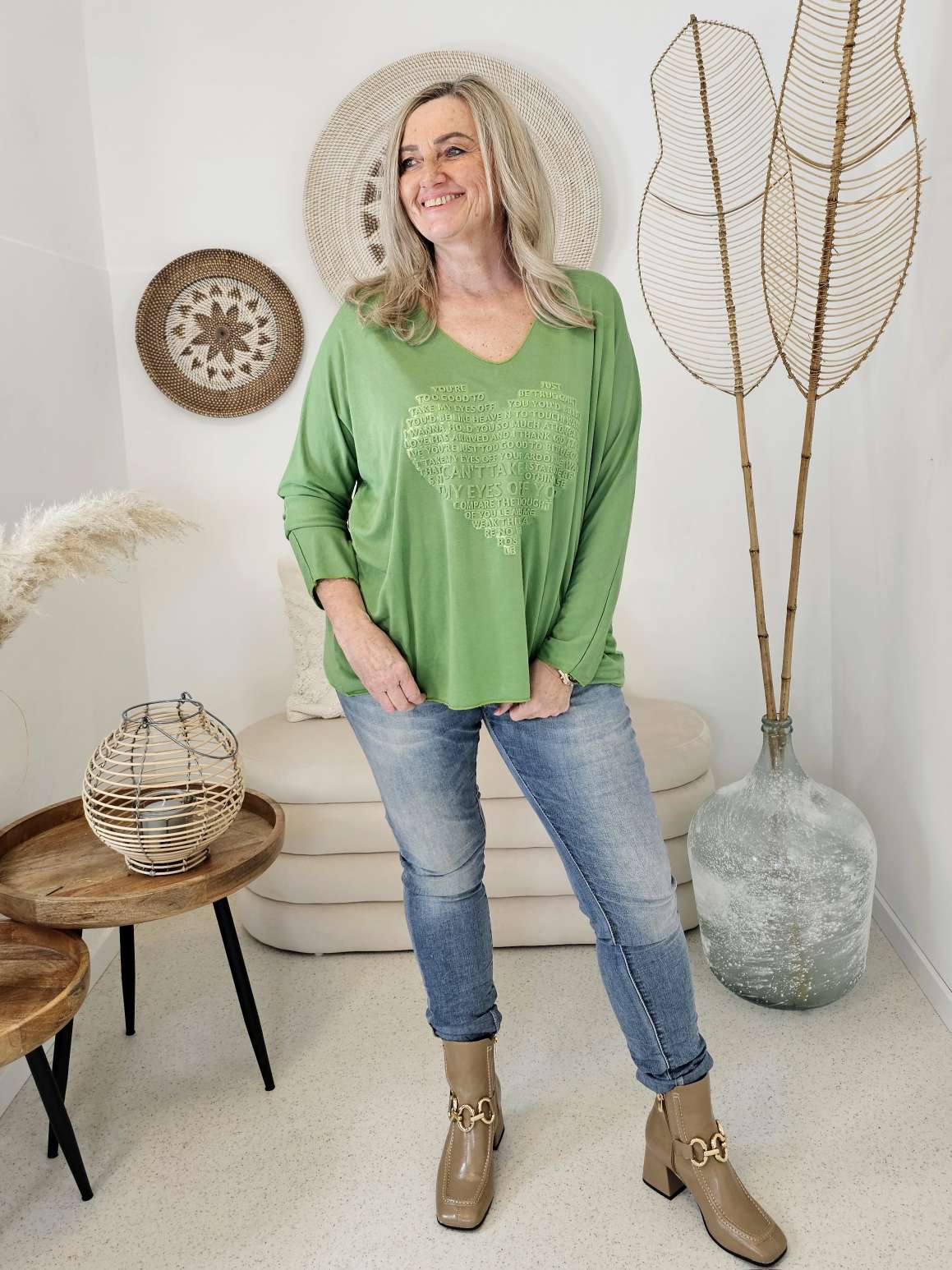 LONGSLEEVE SHIRT DARIA GRÜN 34-42 Made in Italy Langarm Pullover