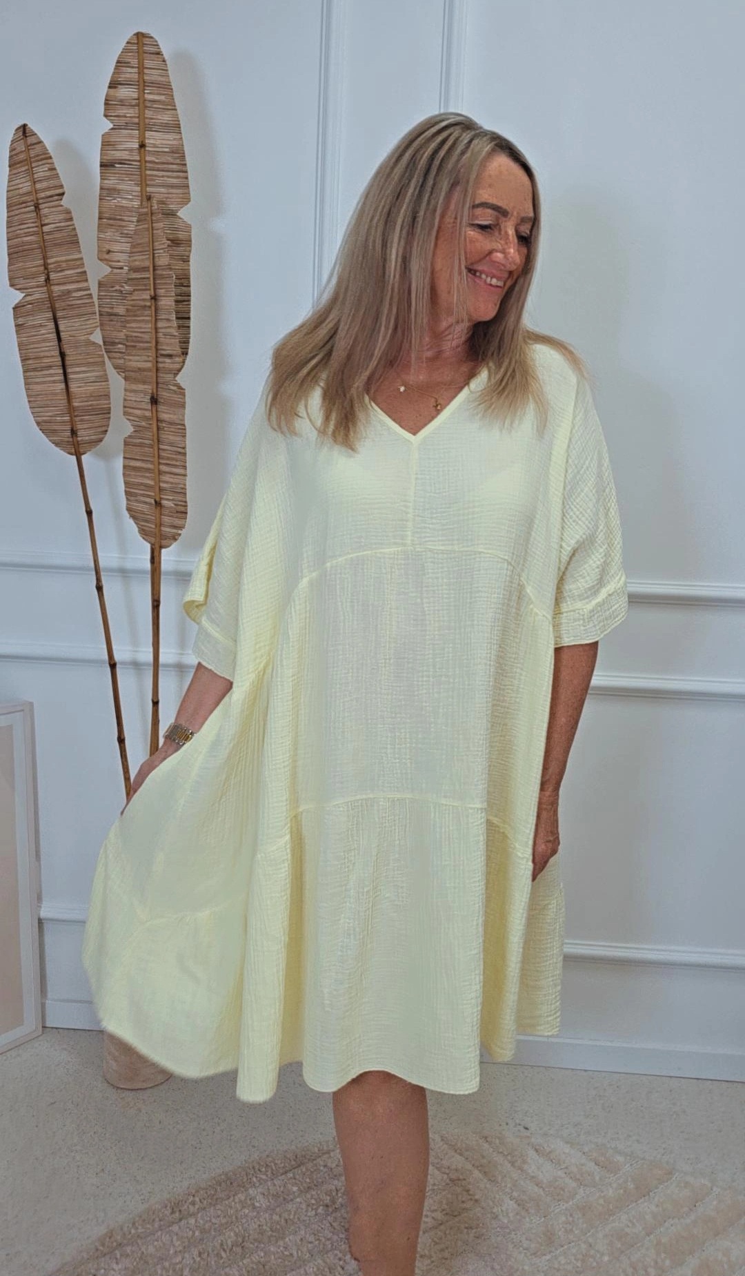 KURZES MUSSELIN TUNIKA KLEID CALLA Made in Italy 34-44/46