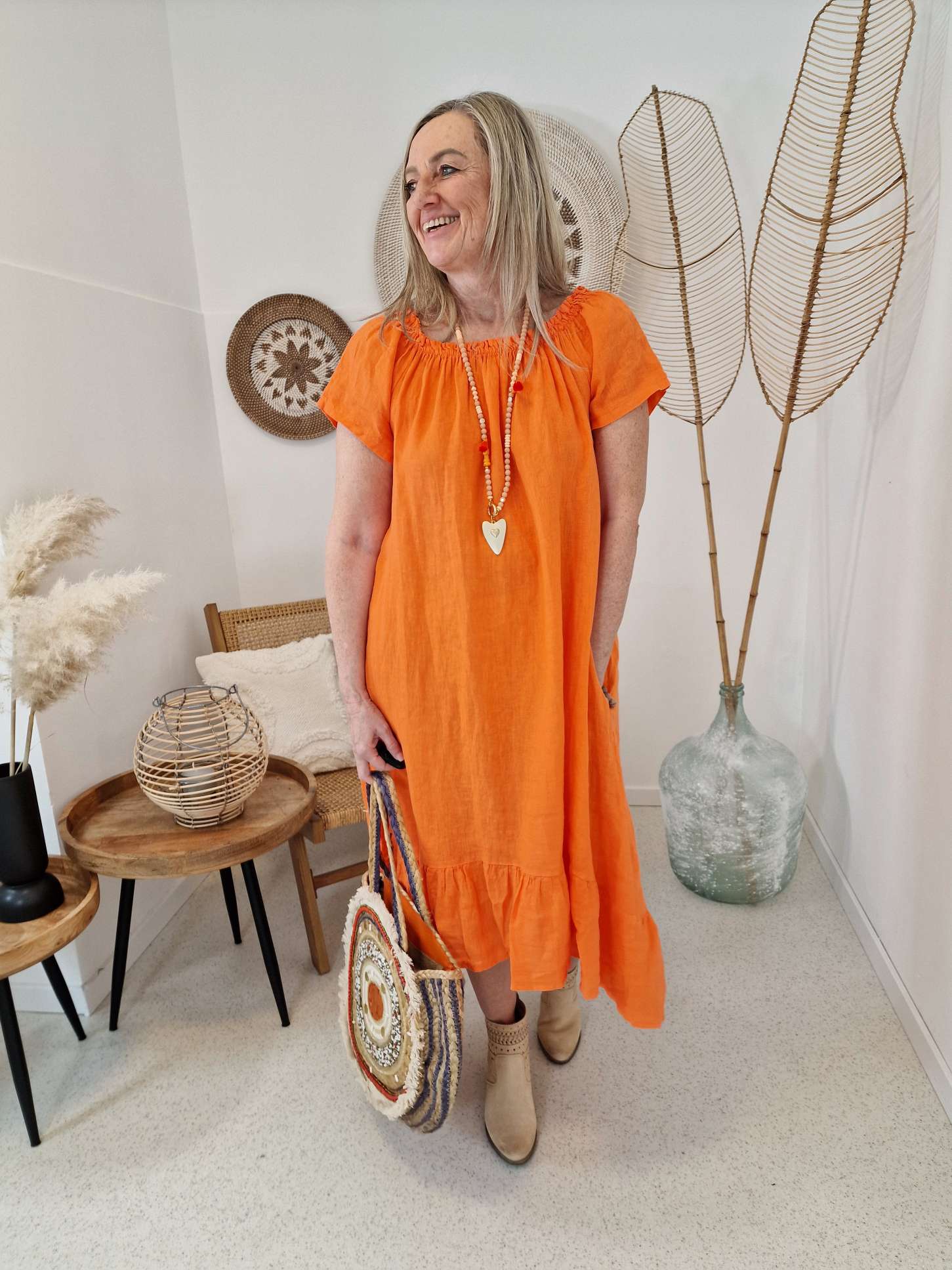 LINEN TUNIKA DRESS LUISE ORANGE 34-42 Made in Italy Leinen Kleid Leinenkleid Linendress LINEN TUNIKA DRESS LUISE ORANGE 34-42 Made in Italy Leinen Kleid Leinenkleid Linendress