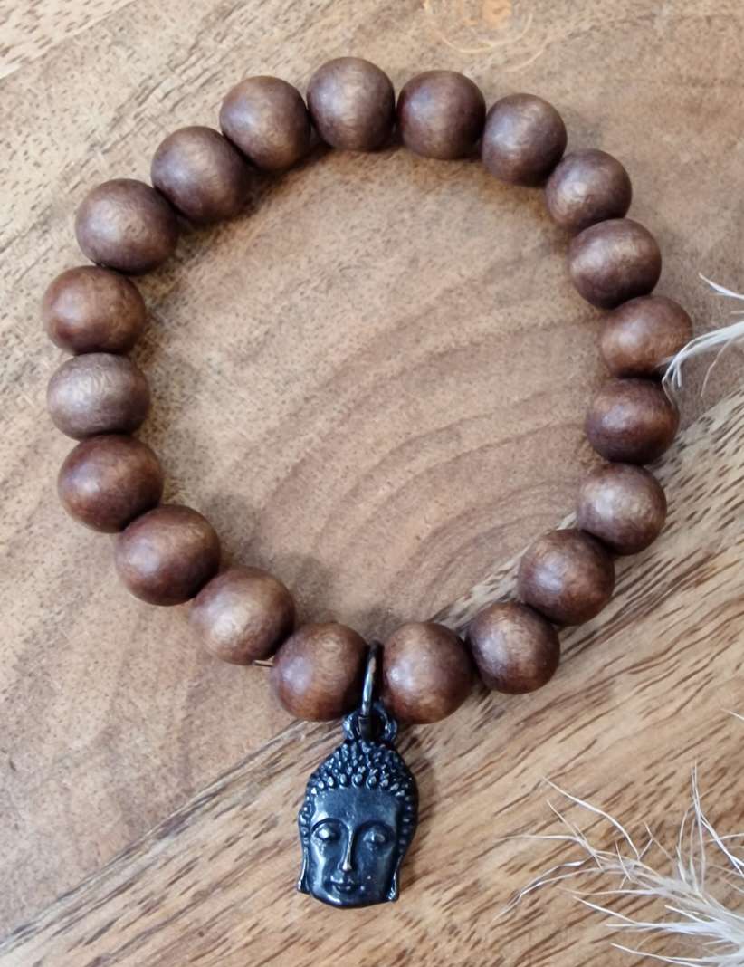 BRACELET CAPPUCCINO BUDDHA BLACK BEAUTY Trenc City Armband  braun Akazienholz Perlen 