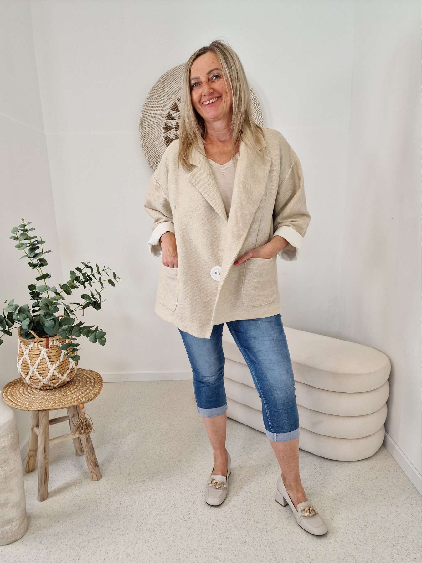 BLAZER RENE BEIGE 34-42/44 Made in Italy Oversize Anzug Jacke BLAZER RENE BEIGE 34-42/44 Made in Italy Oversize Anzug Jacke