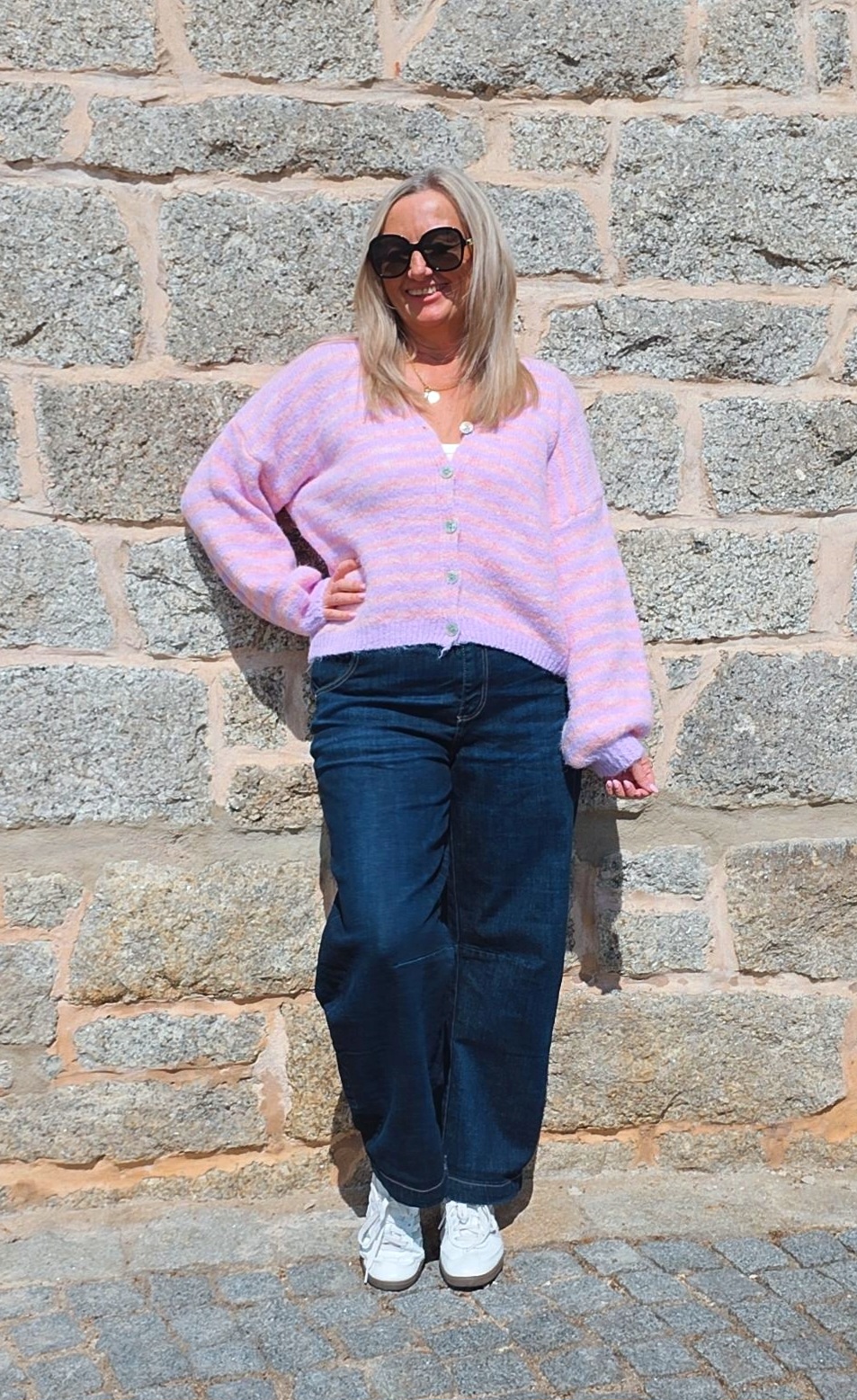 STRICK CARDIGAN RAYA STREIFEN 34-44 Made in Italy 
