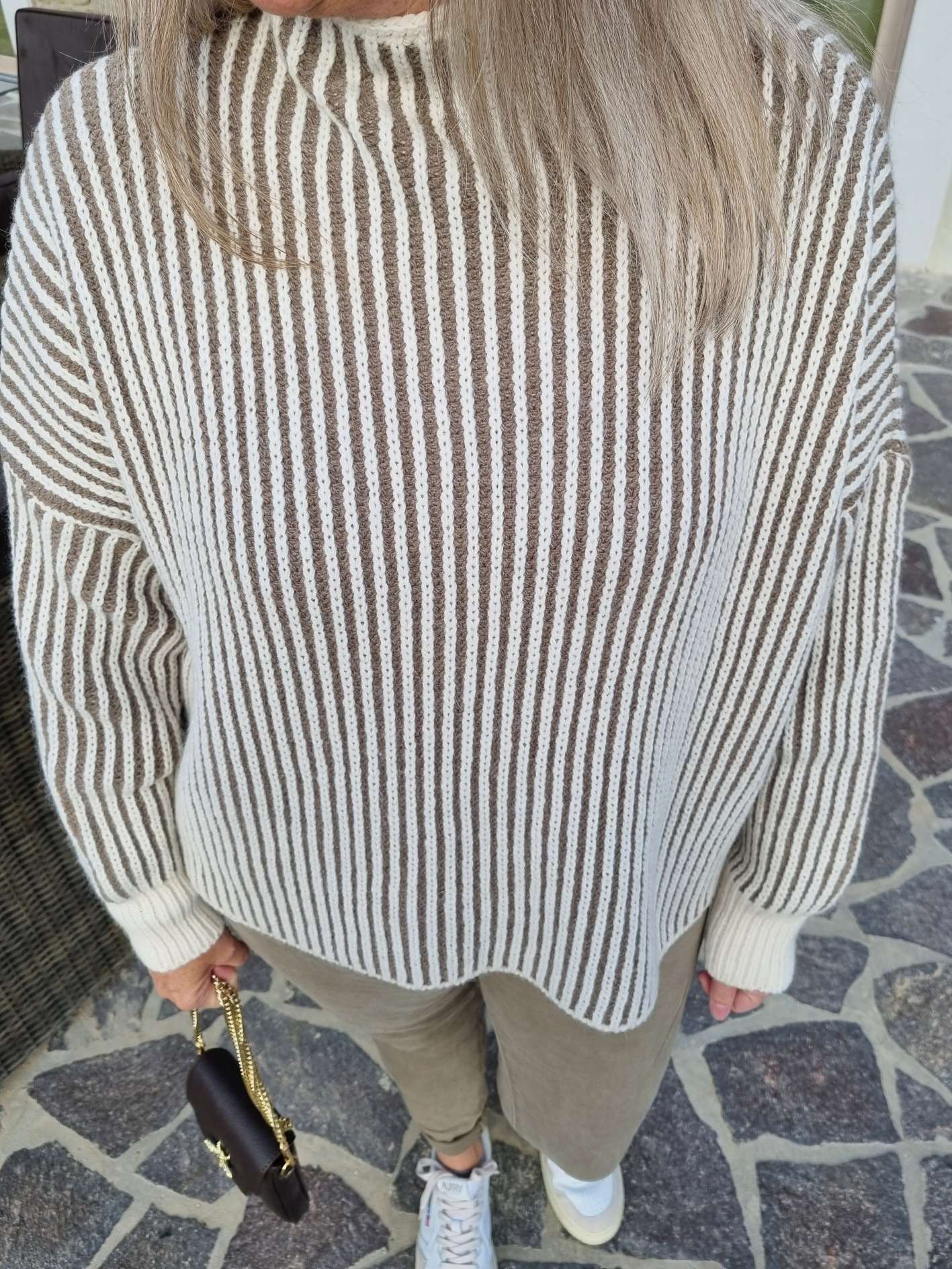 KNIT SWEATER MEGAN STRIPES BRAUN Strickpullover Pullover 34-40/42 Made in Italy versch. Farben KNIT SWEATER MEGAN STRIPES BRAUN Strickpullover Pullover 34-40/42 Made in Italy versch. Farben