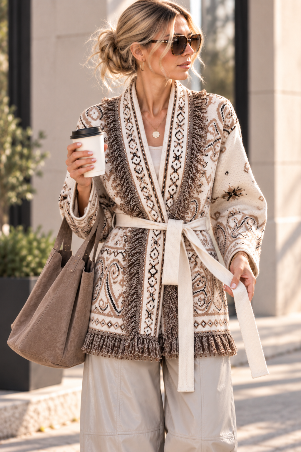 Cardigan mit Fransen & Gürtel Paisley-Muster SJ0179 I Made in Italy 34-42