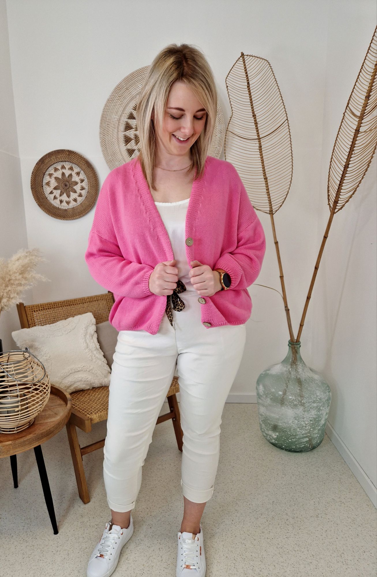 SHORT KNIT CARDIGAN MINKA PINK 34-42 Made in Italy kurze Strick Jacke Knöpfe