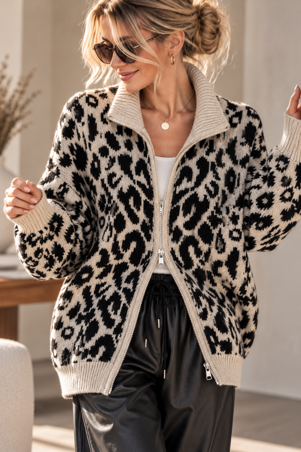 Cardigan-Leo mit Zwei-Wege-Reißverschluss I SJ0071 I Made in Italy 34-42/44 Strickjacke