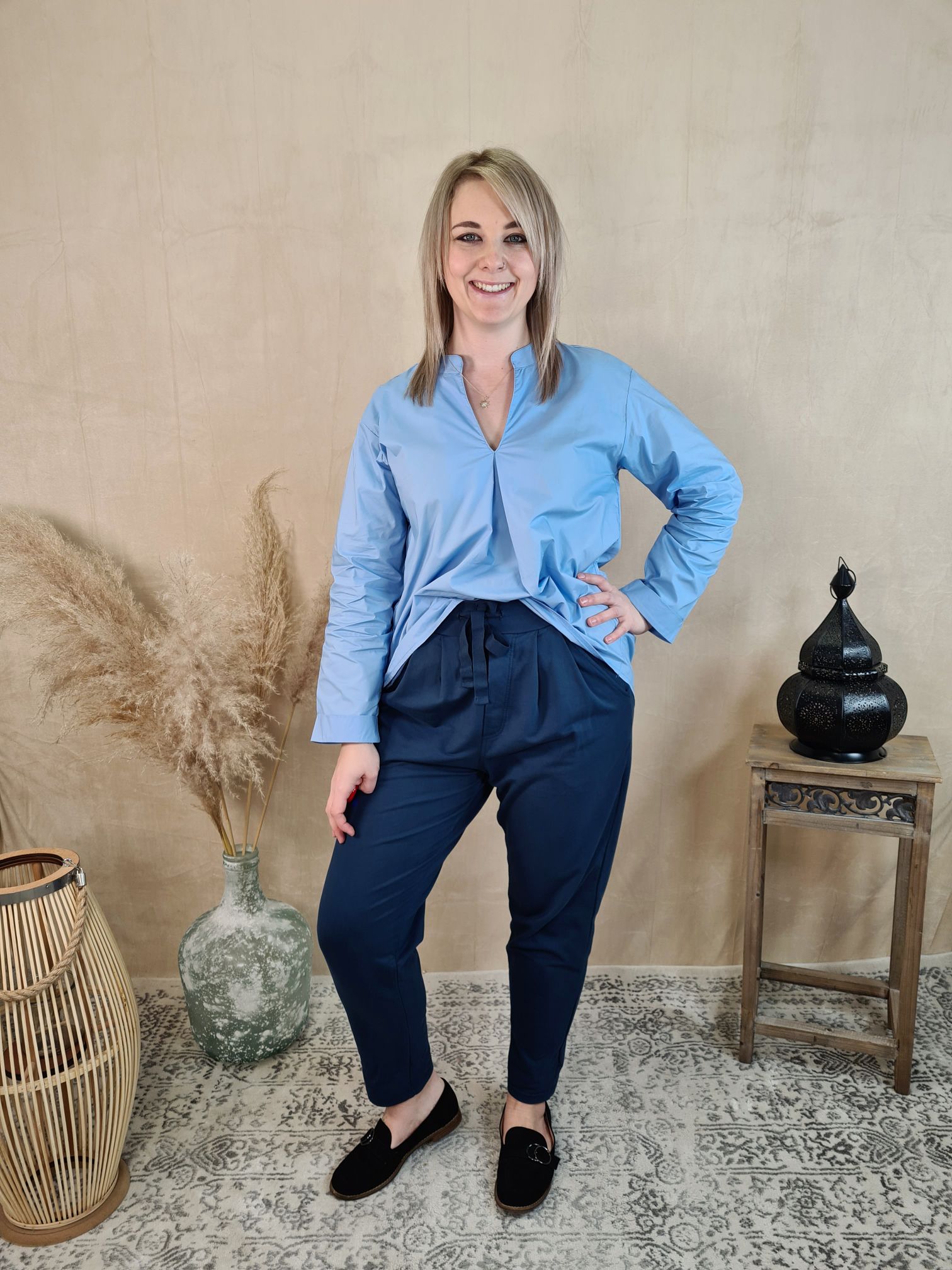 JOGPANT HOSE NORA BLAU 36-40/42 Made in Italy Basic Stoffhose Hosenanzug