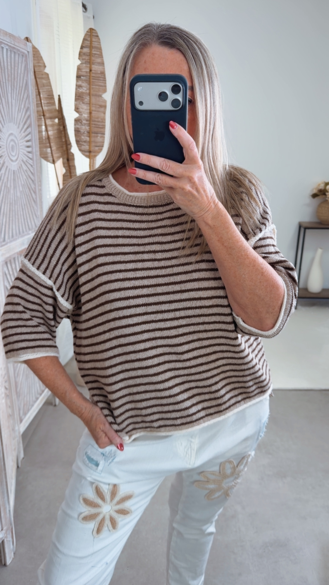 Strickshirt Salo Stripes Made in Italy 34-42 Kurzarm Pullover
