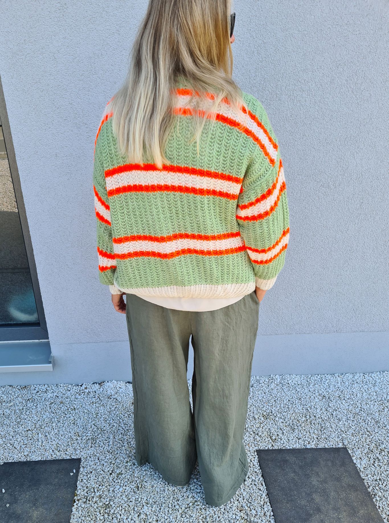 SHORT KNIT CARDIGAN MYKONOS STRIPES BUTTONS LIGHT GRÜN ORANGE CREME kurze Strick Jacke Made in Italy Streifen Knöpfe 34-42 SHORT KNIT CARDIGAN MYKONOS STRIPES BUTTONS LIGHT GRÜN ORANGE CREME kurze Strick Jacke Made in Italy Streifen Knöpfe 34-42