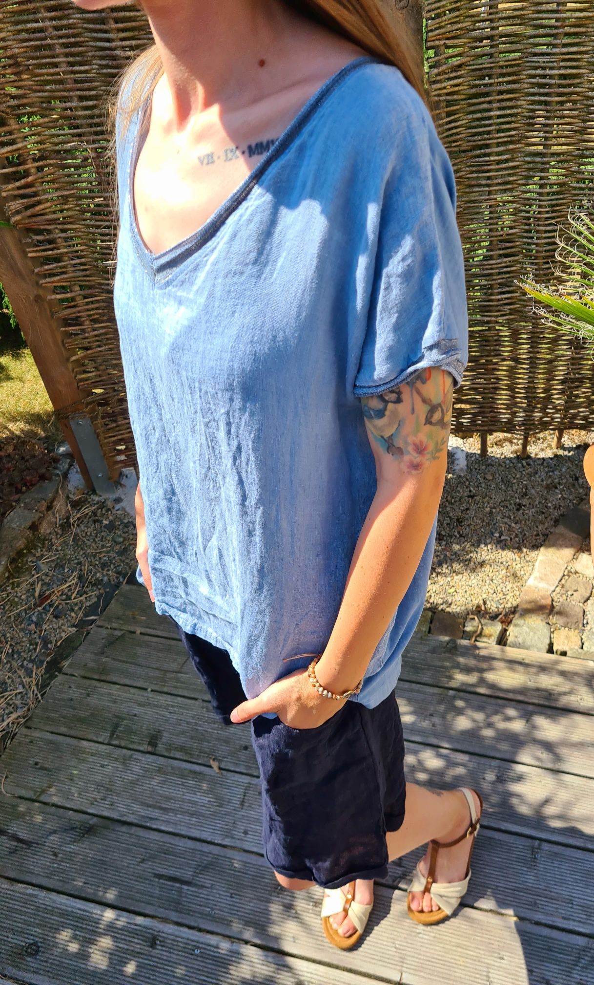 BASIC LINEN SHIRT MERIDA BLAU 34-42 Made in Italy Basic Leinen Kurzarm T-Shirt BASIC LINEN SHIRT MERIDA BLAU 34-42 Made in Italy Basic Leinen Kurzarm T-Shirt