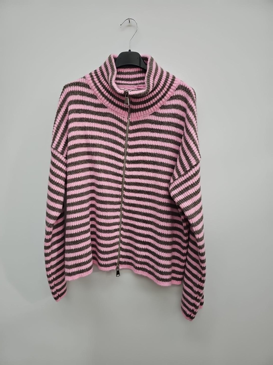 Strickjacke Celia – Streifenlook mit 2-Wege-Reißverschluss Made in Italy 34-40/42 Cardigan
