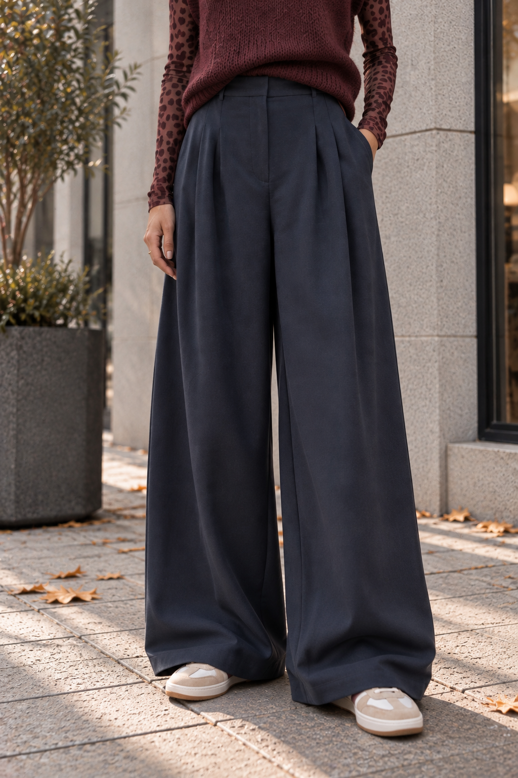 Hose Wide-Leg Butterweich mit Bundfalten HO0020 I Made in Italy 34-42/44
