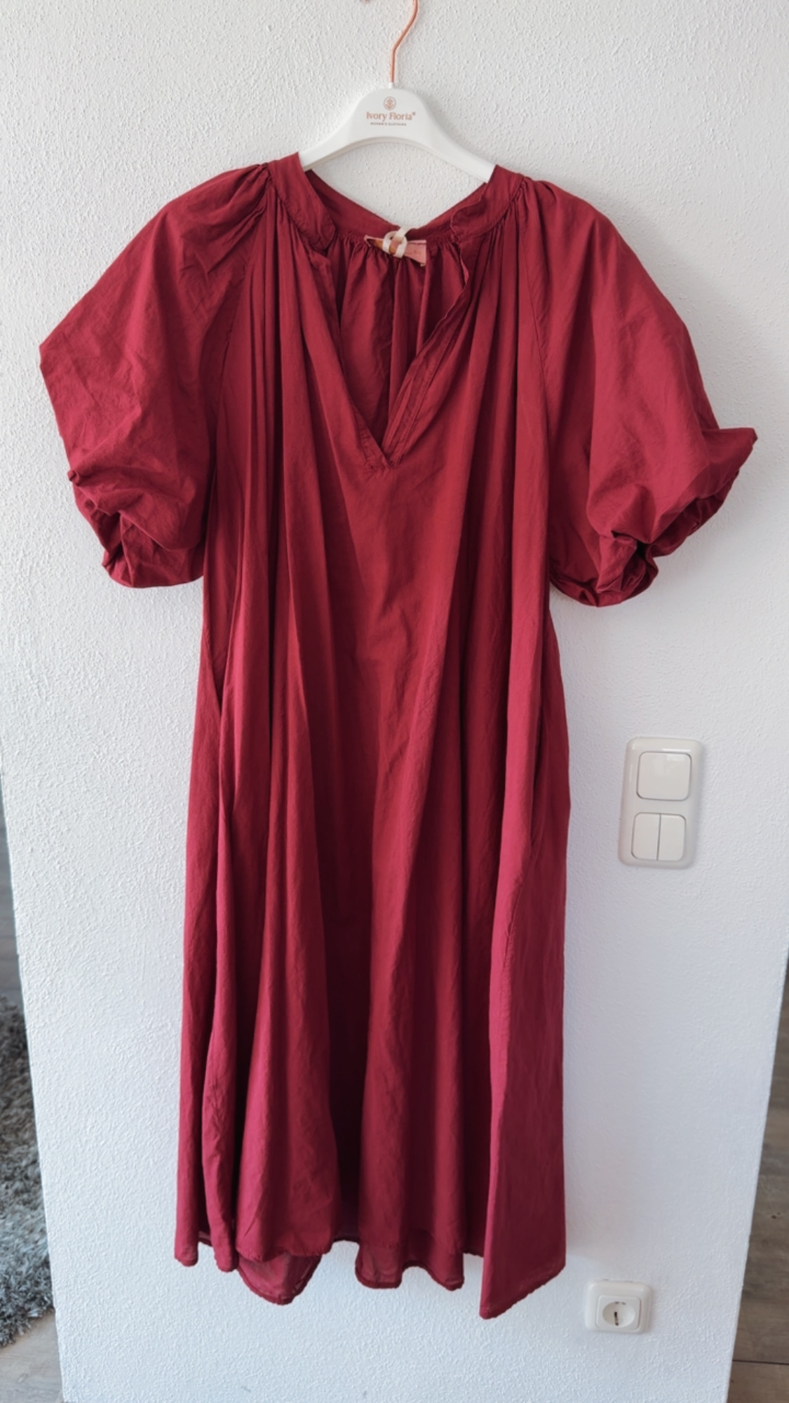 Kleid Kesia lang Tulpenärmel Uni Baumwolle Made in Italy 34-44/46