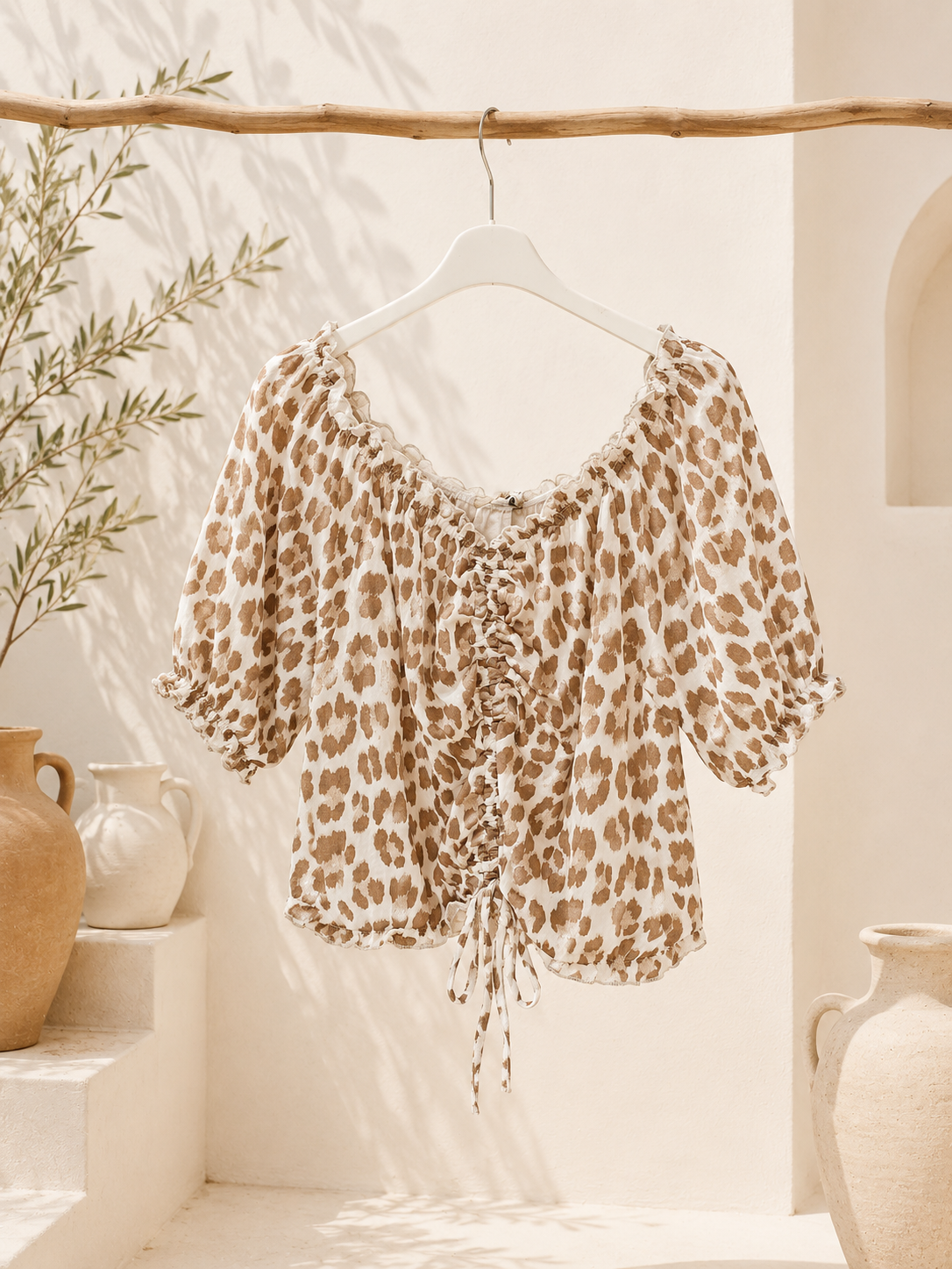 Bluse Cropped Musselin Aminas Leo Made in Italy 34-42 Sommerschnapper – vom Umtausch ausgeschlossen
