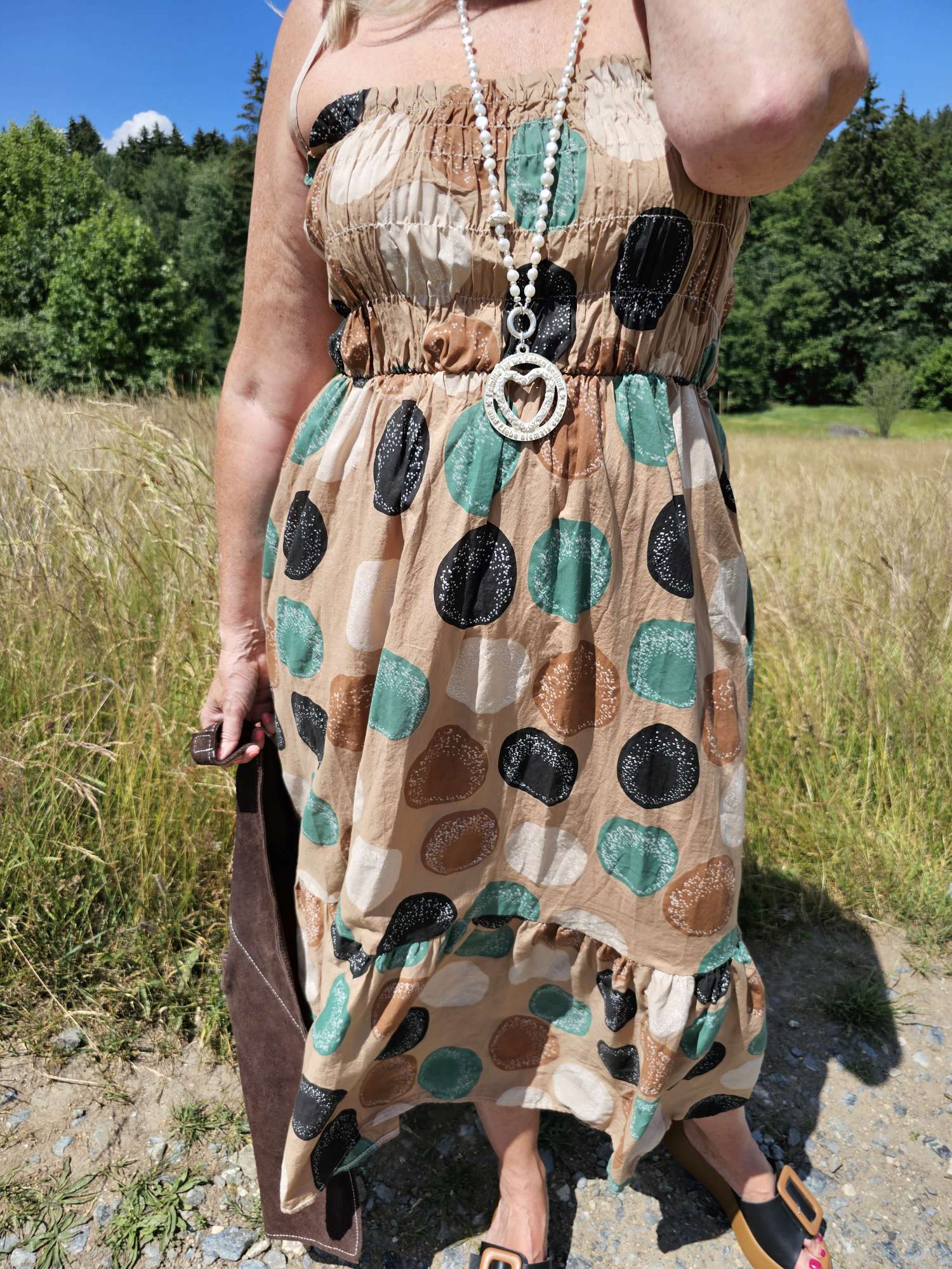 SPAGHETTI DRESS DOTS CAMEL 36-42 Made in Italy Midi Kleid Sommerkleid