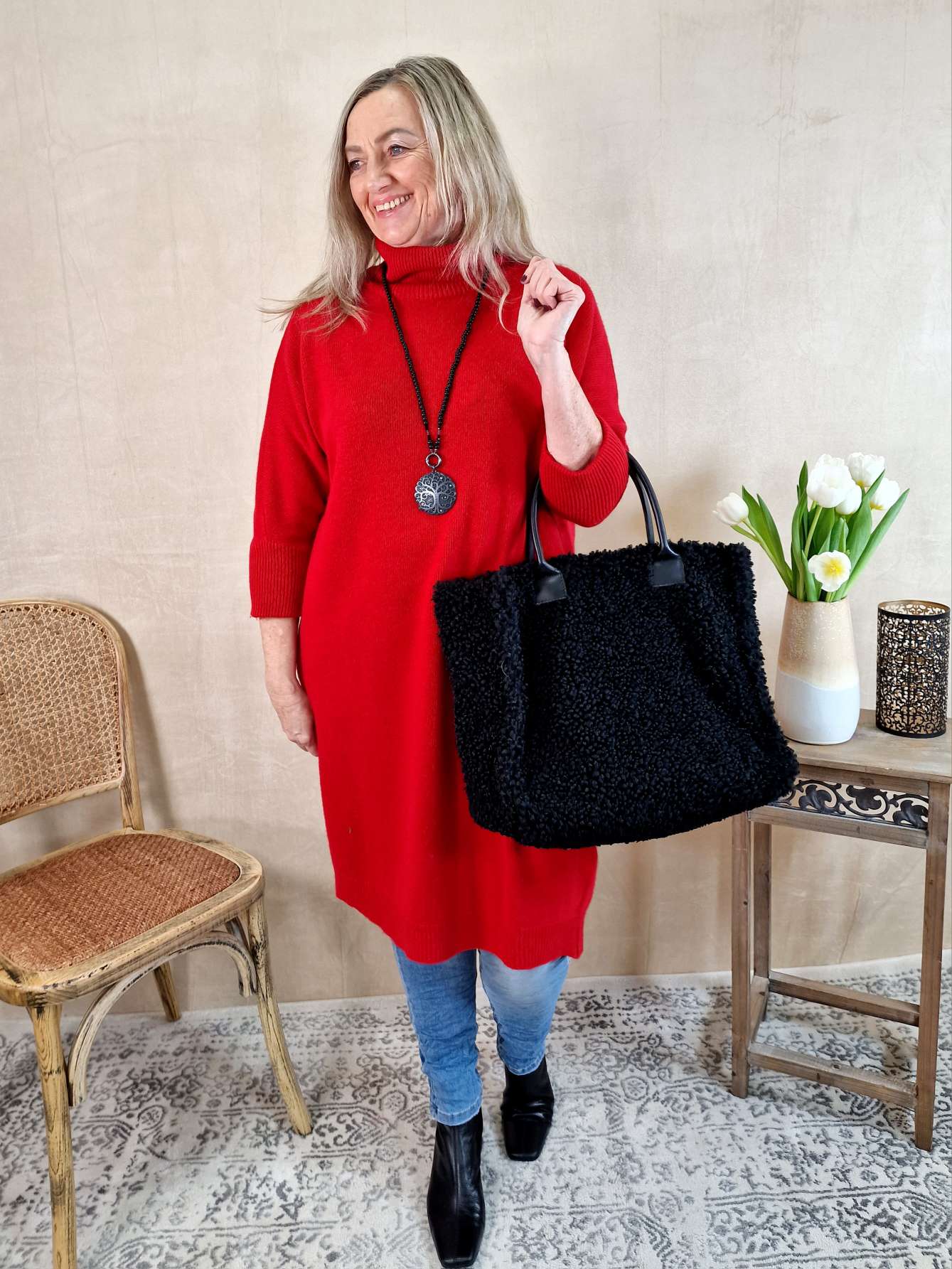 CASHMERE DRESS STELLA ROT 34-42 Made in Italy Strick Kleid Long Pullover CASHMERE DRESS STELLA ROT 34-42 Made in Italy Strick Kleid Long Pullover
