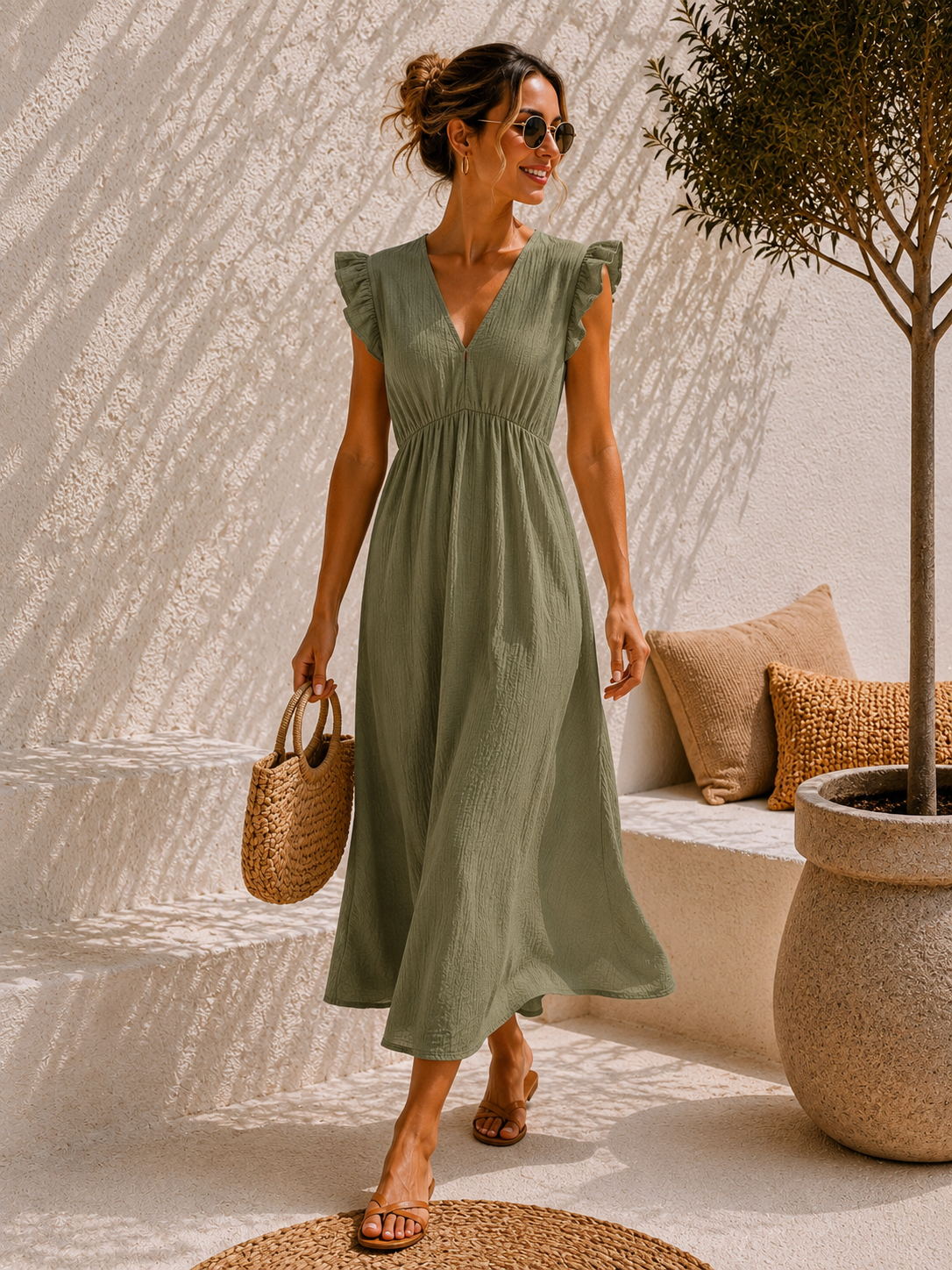 MUSSELIN KlEID ZOE BIANCO MIA 34 - 42 Made in Italy ärmellos Rüsche
