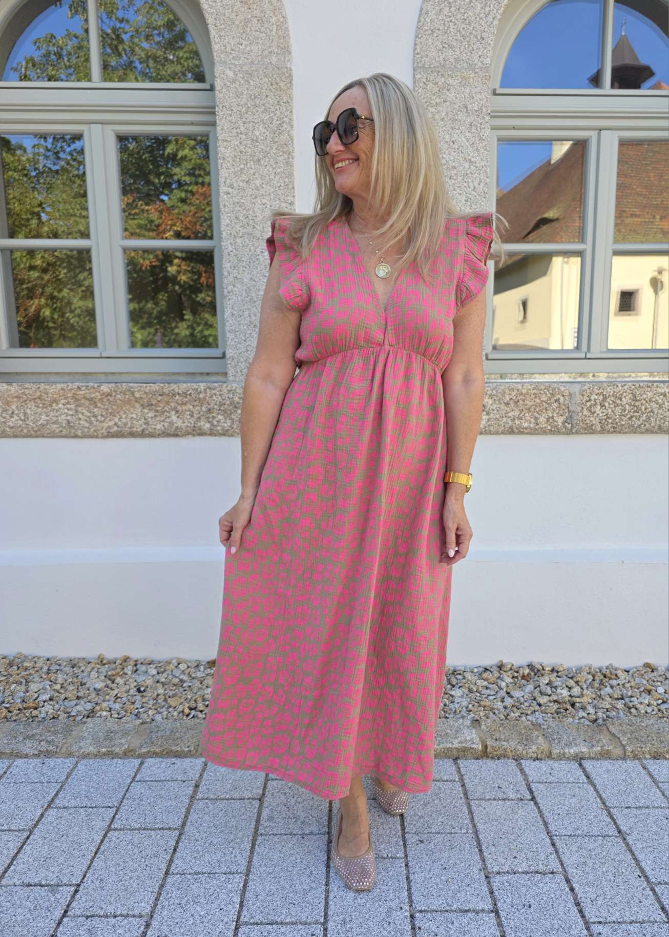 MUSSELIN KLEID ZOE BIG LEO  34 - 42 Made in Italy ärmellos Rüsche 