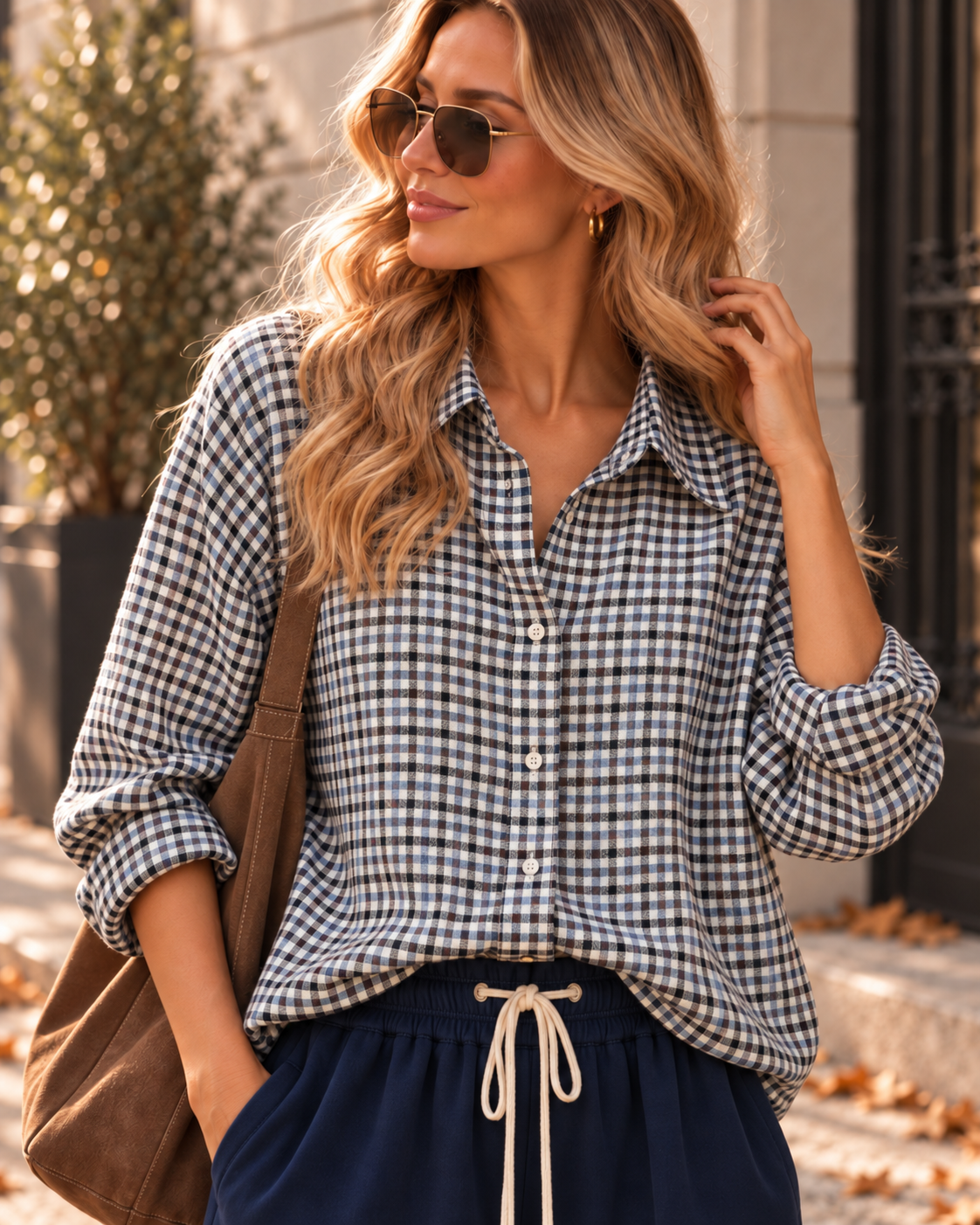 Karo-Bluse – lässiger Oversize-Look I BL0134 I 34-42 I Made in Italy