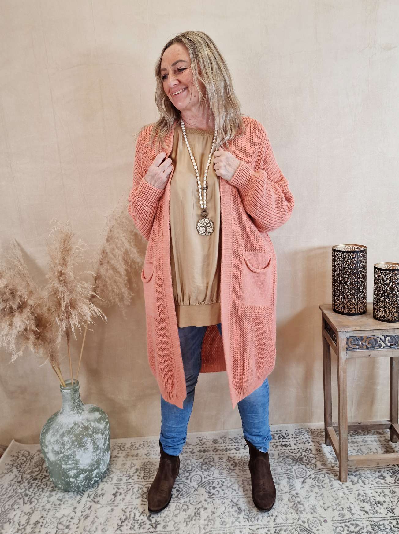 KNIT CARDIGAN EVELYN LACHS 34-42 Made in Italy Strickjacke Strickmantel Mantel KNIT CARDIGAN EVELYN LACHS 34-42 Made in Italy Strickjacke Strickmantel Mantel