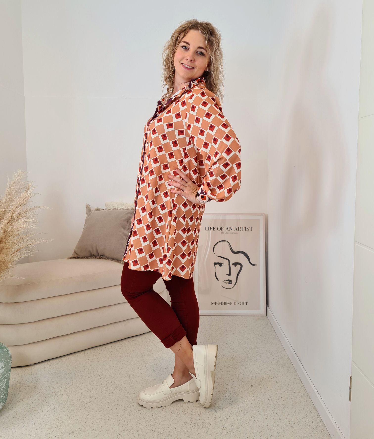 LONG BLUSE ELDORA CAMEL A-Form Kleid Made in Italy 34-40/42 LONG BLUSE ELDORA CAMEL A-Form Kleid Made in Italy 34-40/42