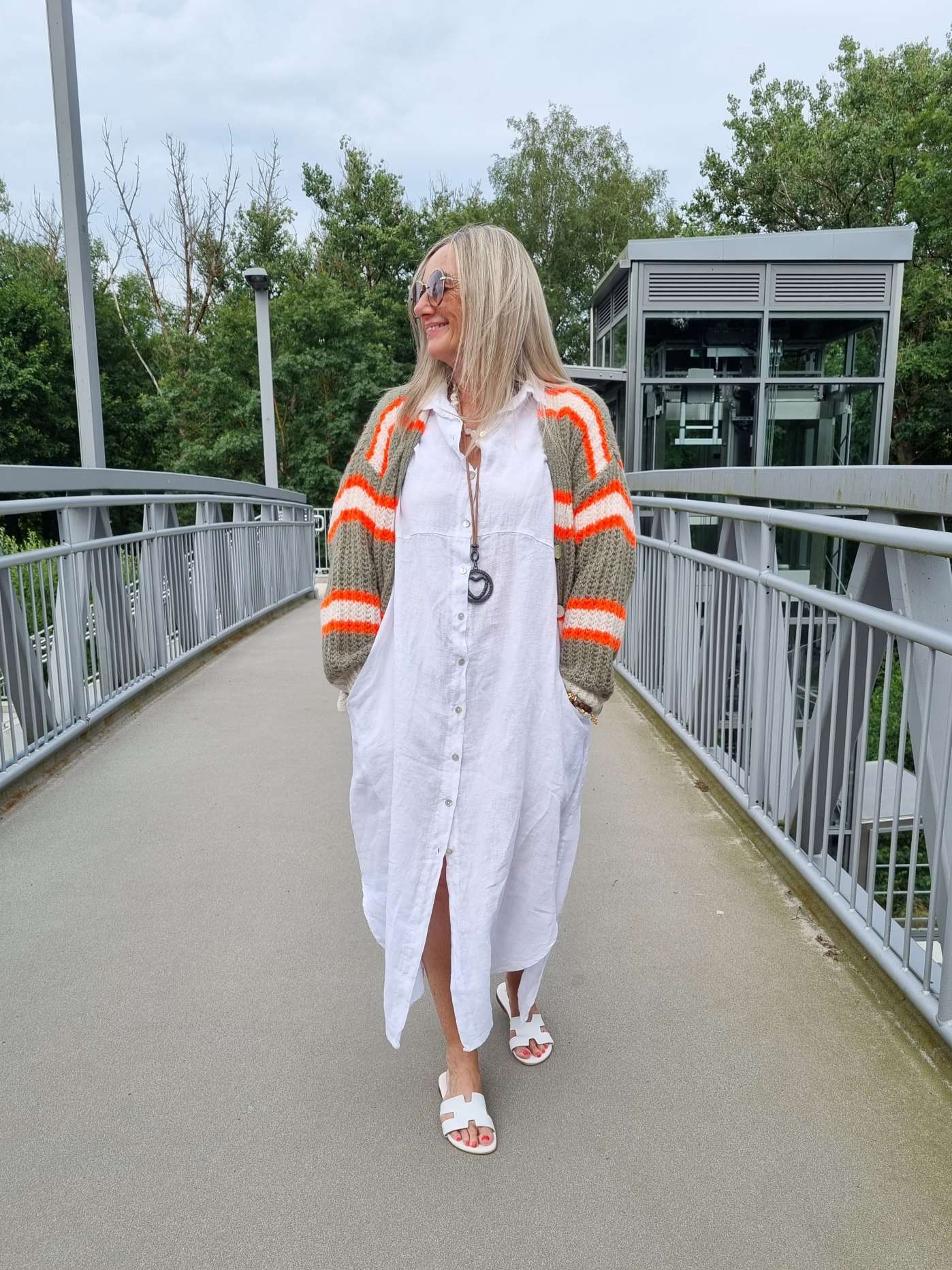 LINEN DESS WILMA WEISS 34-42 Made in Italy Leinen Kleid Long Bluse Mantel LINEN DESS WILMA WEISS 34-42 Made in Italy Leinen Kleid Long Bluse Mantel