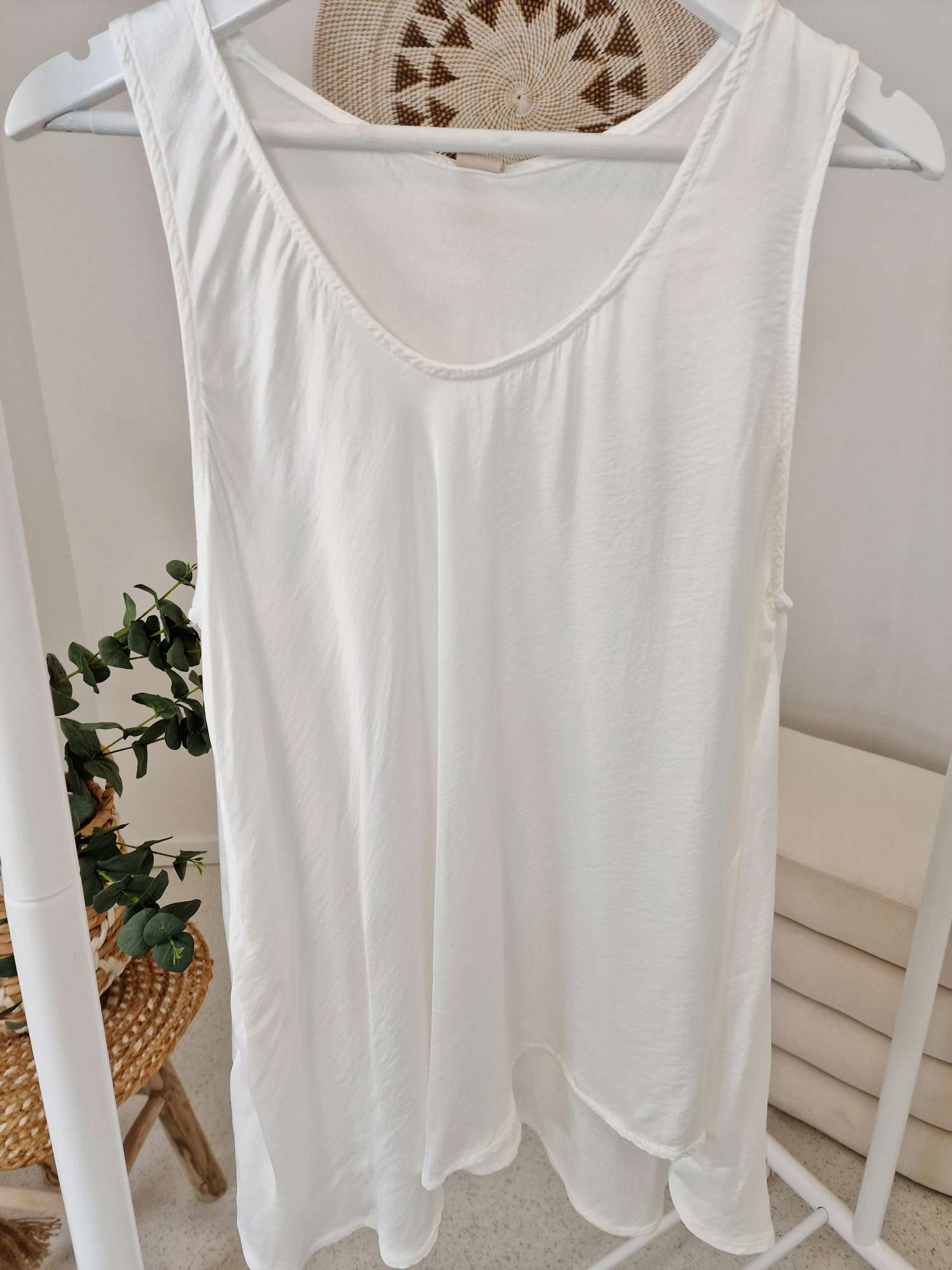 SATIN BASIC TOP NIZZA WEISS Oversize  34-44 Made in Italy Shirt Oberteil Viskose 