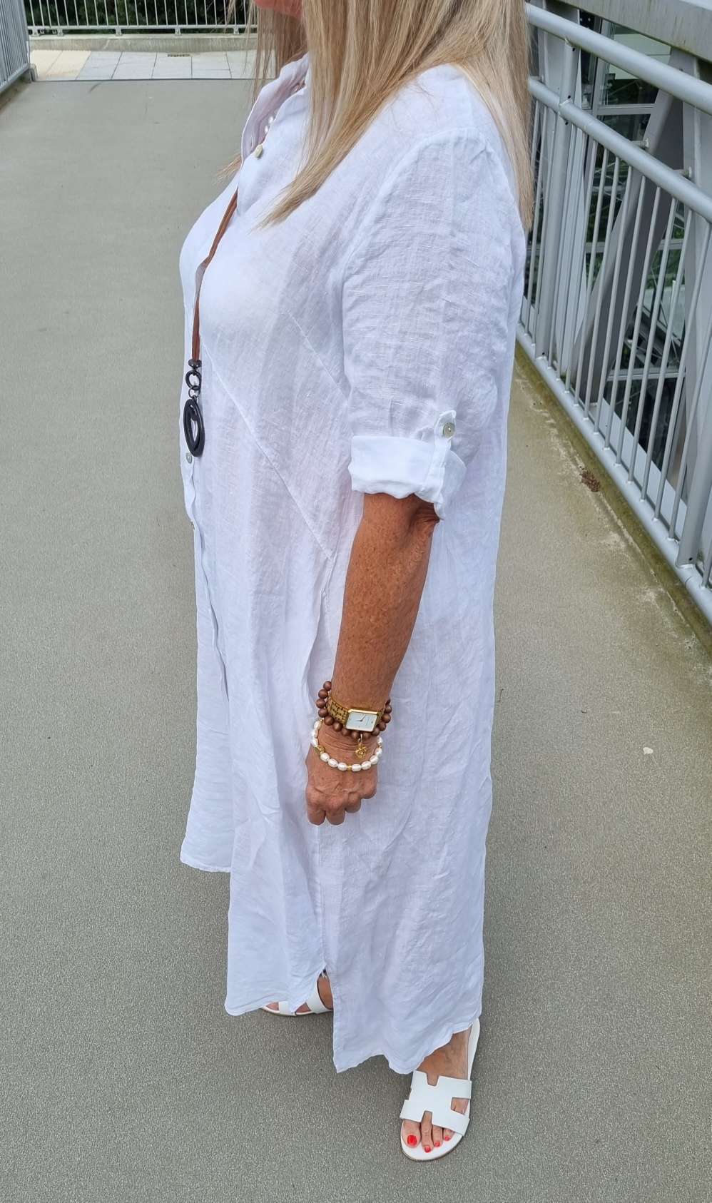 LINEN DESS WILMA WEISS 34-42 Made in Italy Leinen Kleid Long Bluse Mantel LINEN DESS WILMA WEISS 34-42 Made in Italy Leinen Kleid Long Bluse Mantel