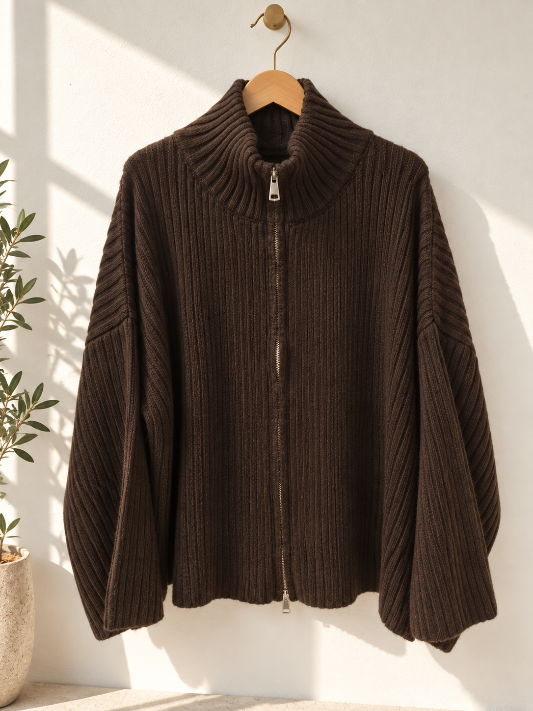 Uni Strickjacke mit Zwei-Wege-Zipper & breitem Rippkragen | SJ0103 | Made in Italy