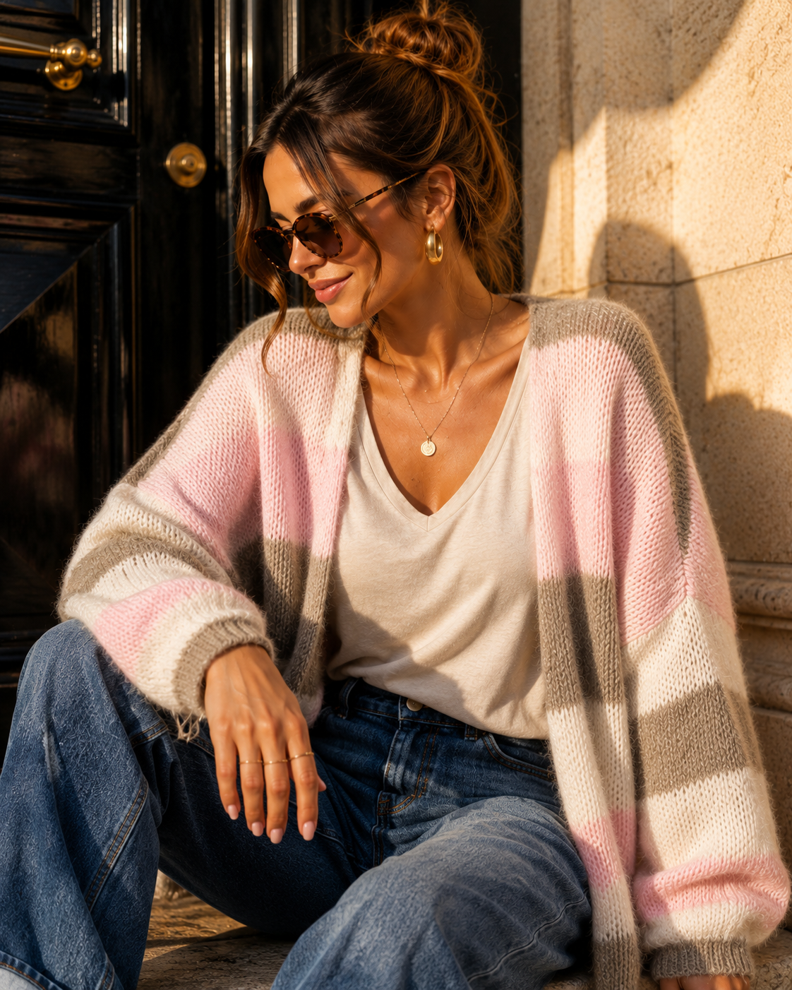 Cardigan mit Blockstreifen Strickjacke I SJ0035 I Made in Italy 34-44