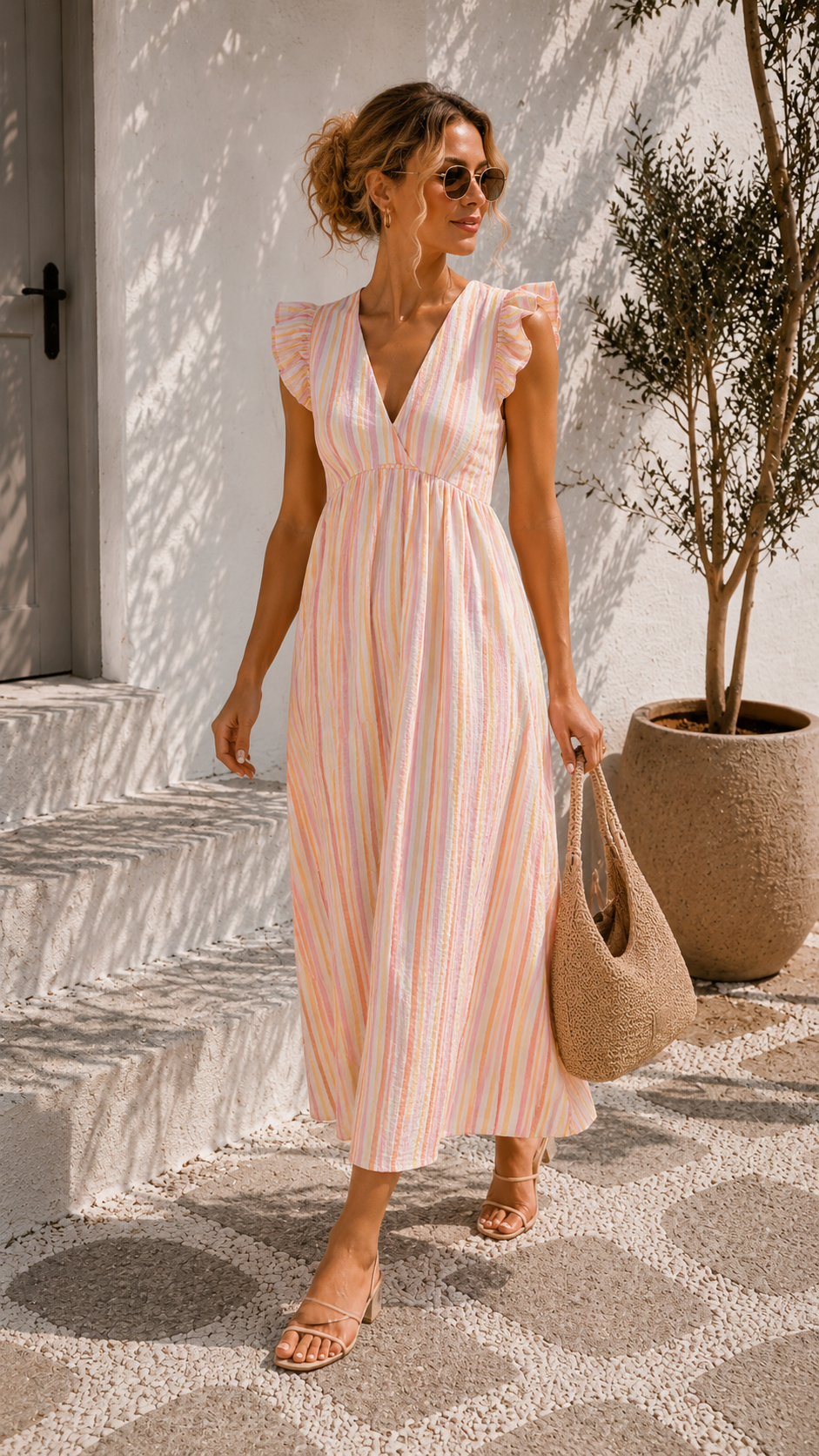 MUSSELIN KLEID ZOE STRIPES 34 - 42 Made in Italy ärmellos Rüsche