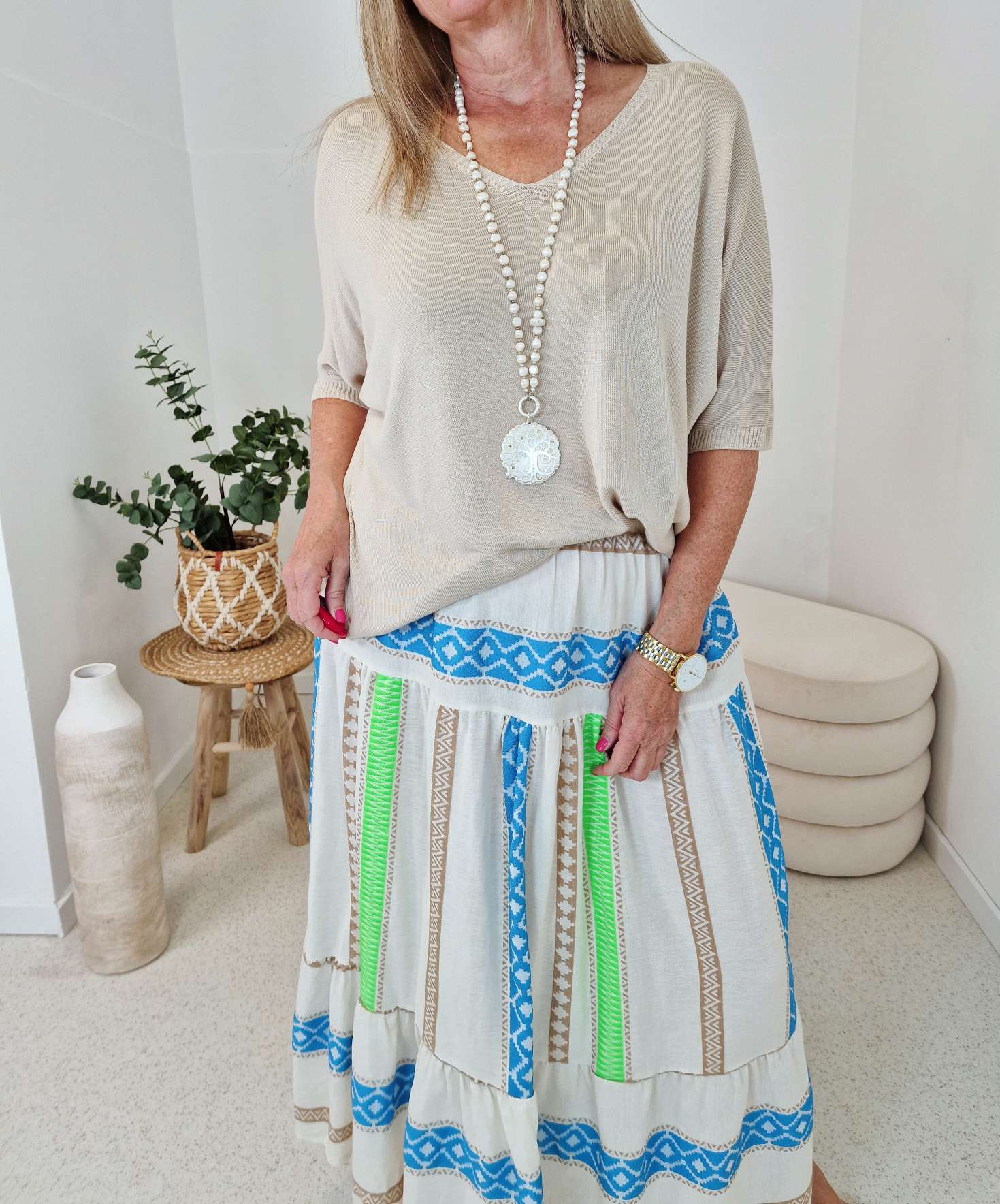 MAXI SKIRT RUANDA GRÜN BLAU 34-40 Made in Italy Maxi Rock Damenrock MAXI SKIRT RUANDA GRÜN BLAU 34-40 Made in Italy Maxi Rock Damenrock