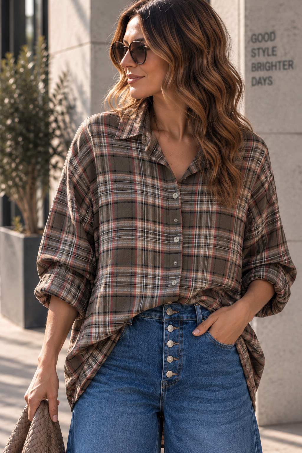 Oversize-Karo-Bluse I BL0139 I Made in Italy Gr. 34-44
