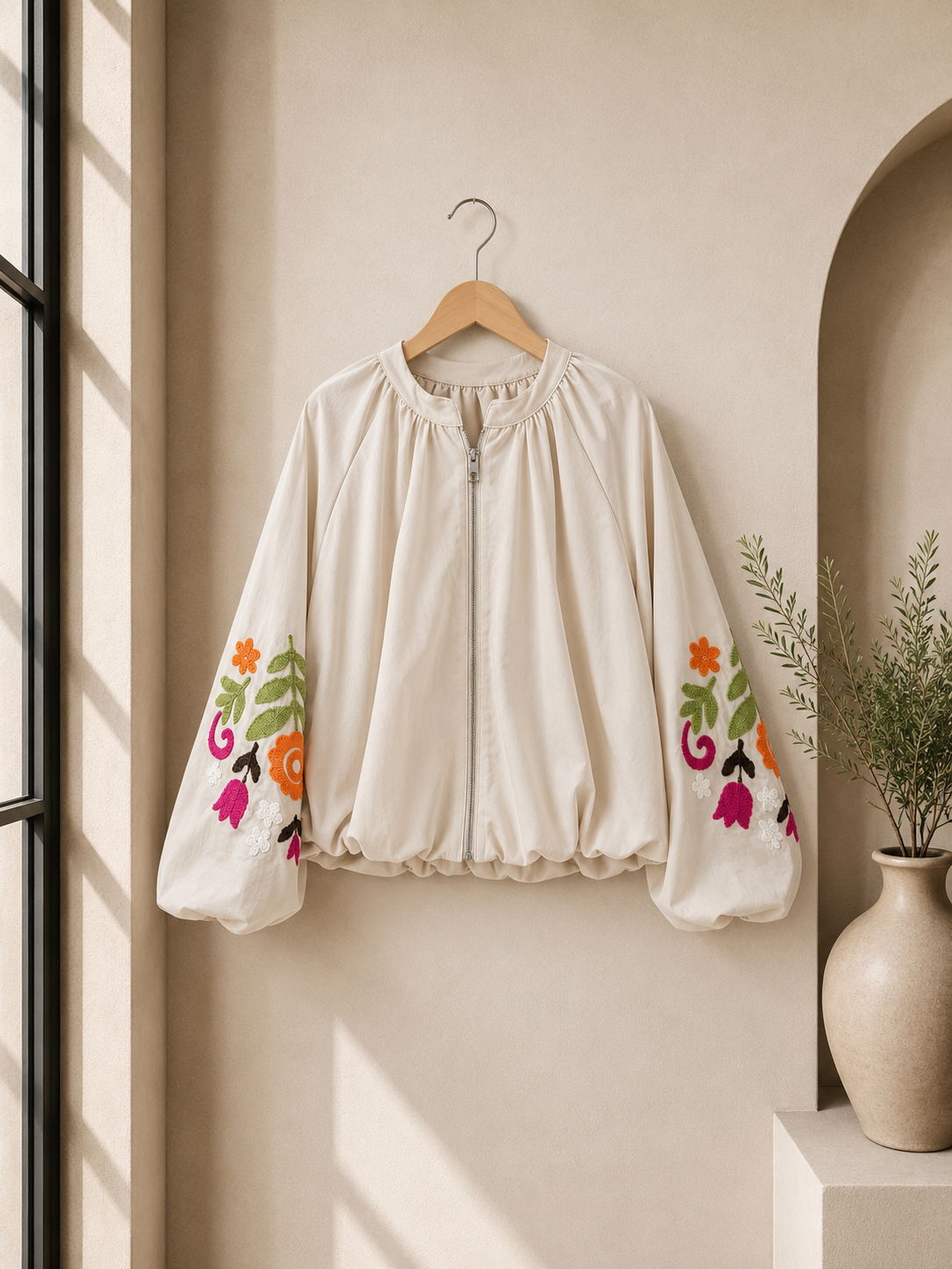 Blousonjacke mit Blumenstickerei I J0037 I Made in Italy 34-40/42