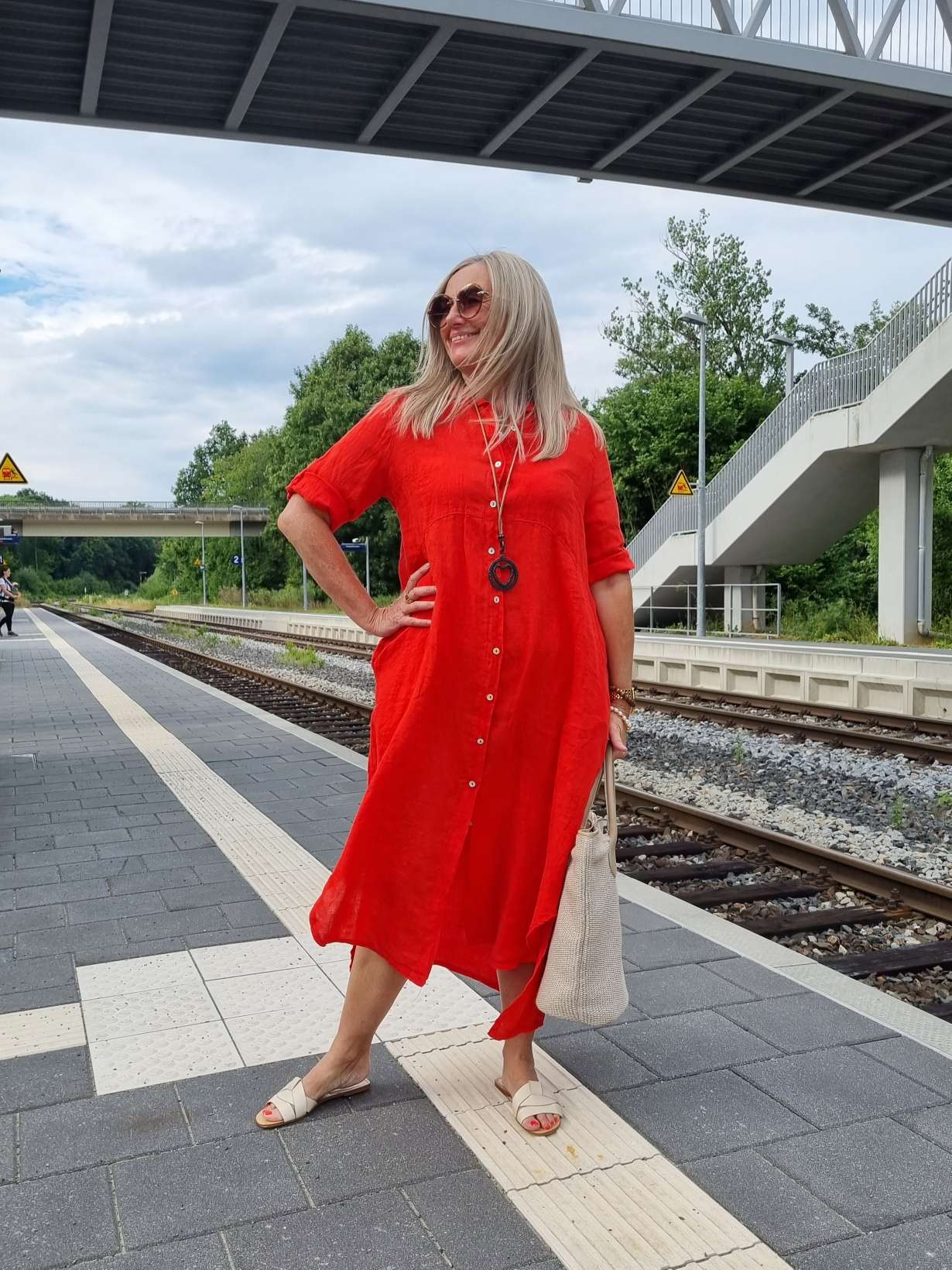 LINEN DESS WILMA KORALLE 34-42 Made in Italy Leinen Kleid Long Bluse Mantel LINEN DESS WILMA KORALLE 34-42 Made in Italy Leinen Kleid Long Bluse Mantel