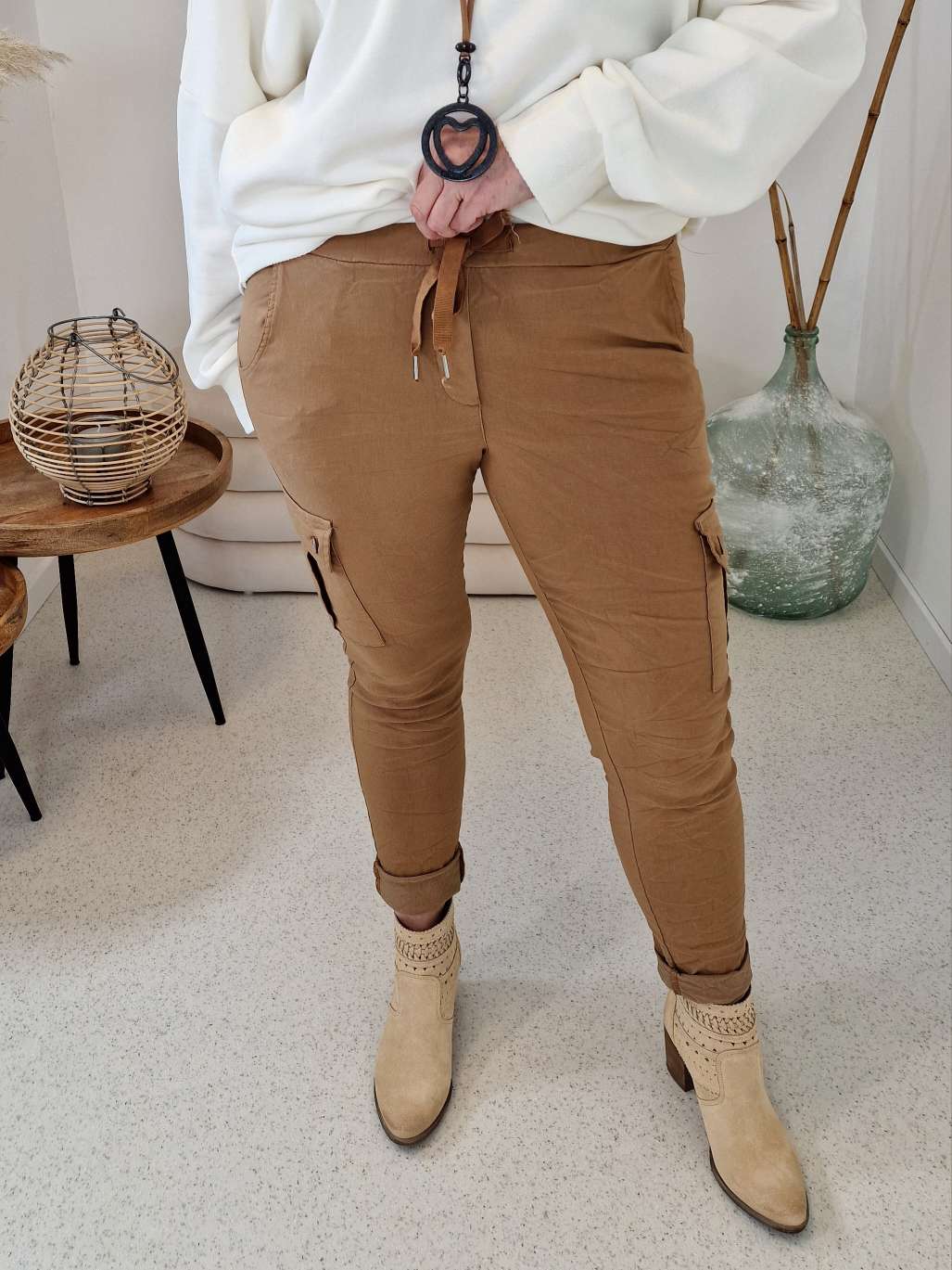 CARGO PANT RICCA CAMEL Made in Italy Cargo Hose Jogpant 34-42 Freizeithose