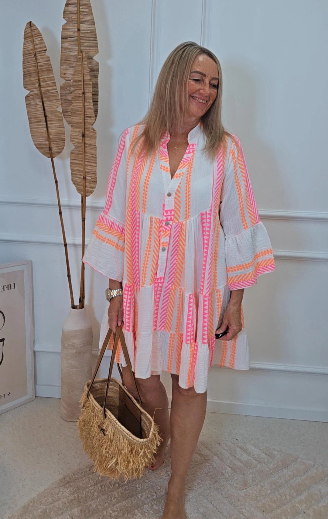 MUSSELIN KLEID DANIELLE AZTEK kurz Made in Italy 34 - 44 Summer Dress Tunika