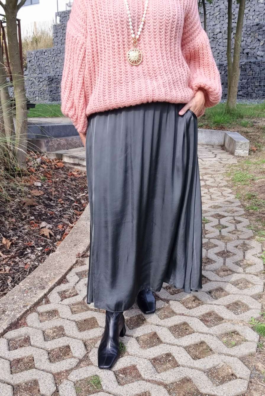 EDLER SILK SKIRT ERIKA ANTHRAZIT Satin Rock Seiden Mix Made in Italy Sommerhose 34-40 EDLER SILK SKIRT ERIKA ANTHRAZIT Satin Rock Seiden Mix Made in Italy Sommerhose 34-40