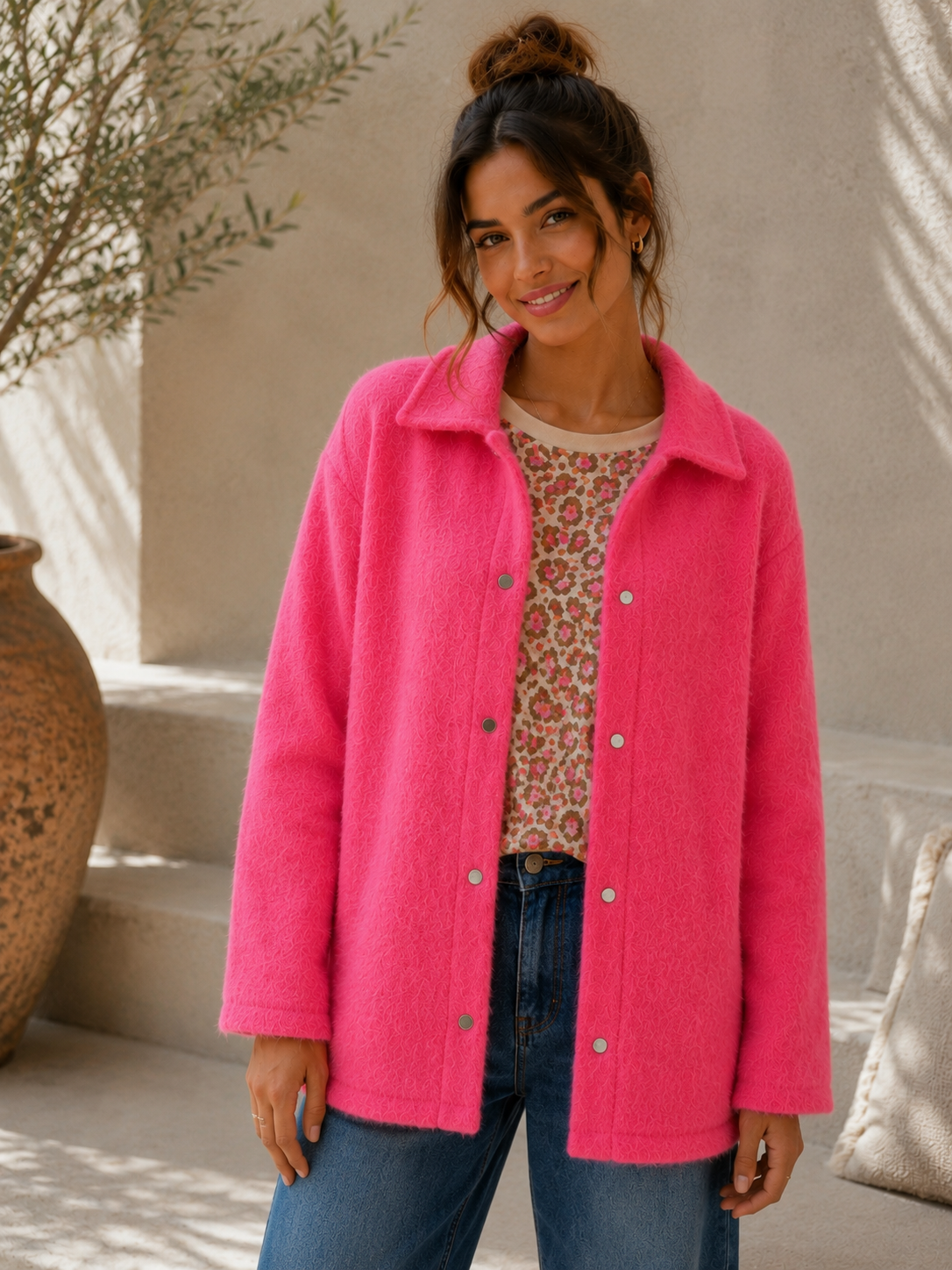 Hemdjacke No. JA014 | Flauschige Wolloptik | Made in Italy | Gr. 34–42