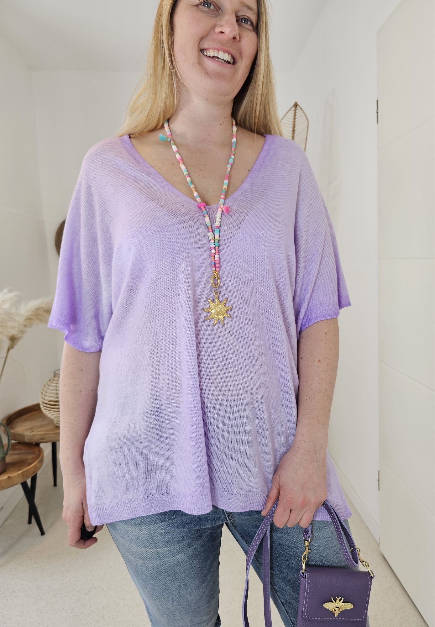 LIGHT KNIT SHIRT MELANIA FLIEDER  34-42 Made in Italy Basic Oversize T-Shirt Pullover