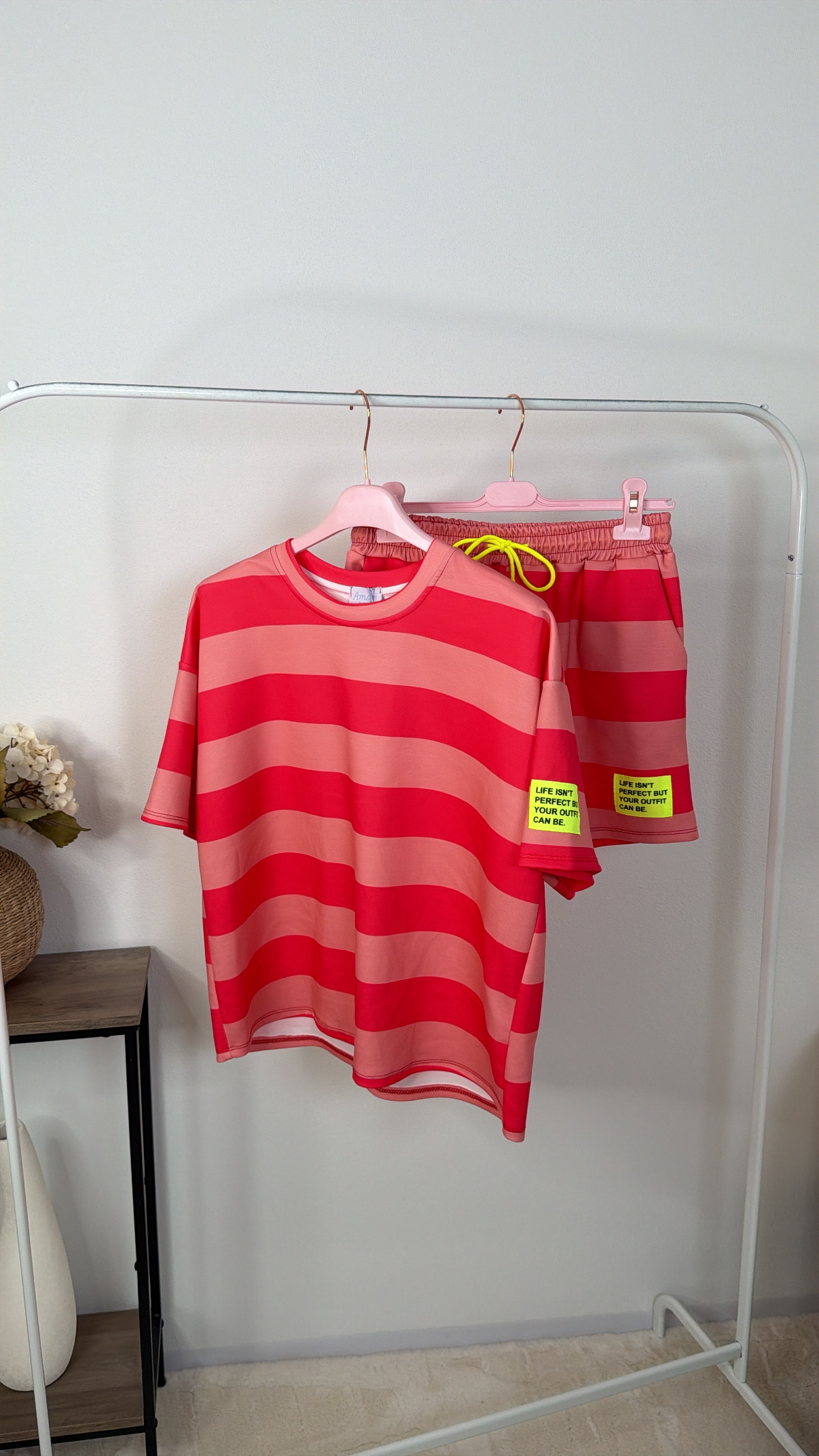 Set Amaris Butterstoff Blockstreifen Sweatshirt & Short Patch Made in Itlay 34-40/42