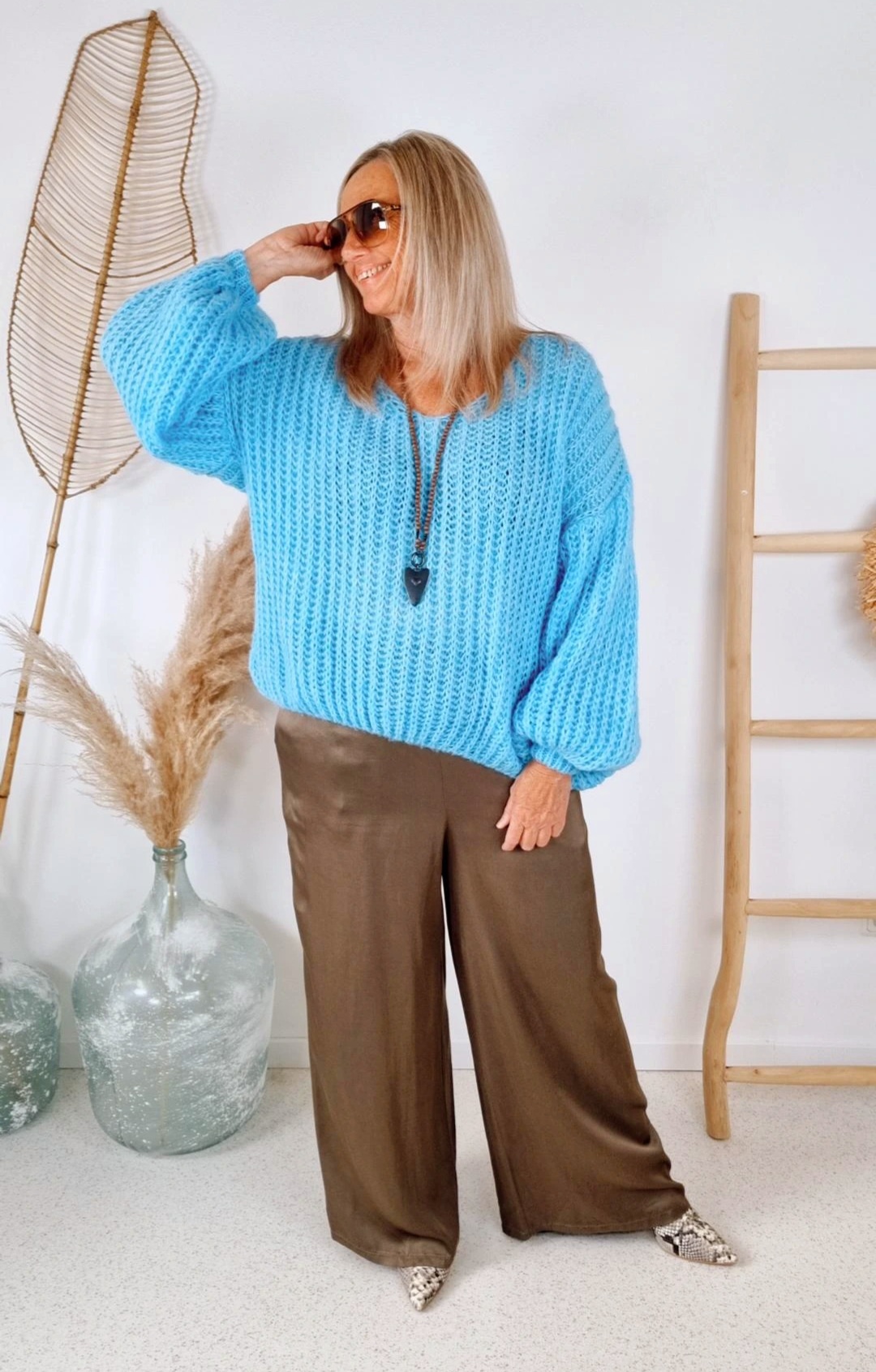 OVERSIZE KNIT SWEATER MALENA HELLBLAU Strickpullover Pullover 34-42/44 Made in Italy versch. Farben OVERSIZE KNIT SWEATER MALENA HELLBLAU Strickpullover Pullover 34-42/44 Made in Italy versch. Farben